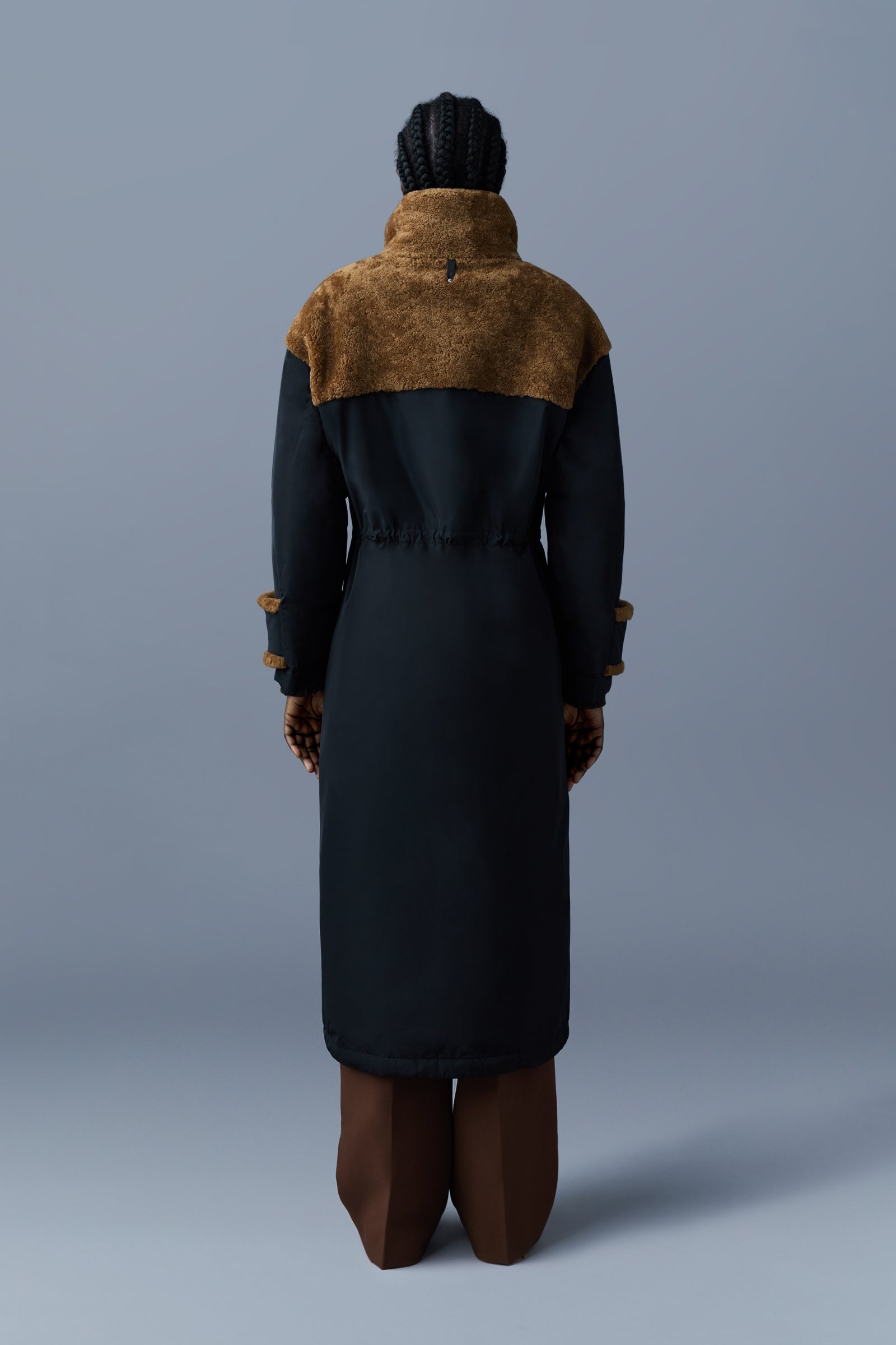KENZA shearling-trimmed mixed media down coat - 4