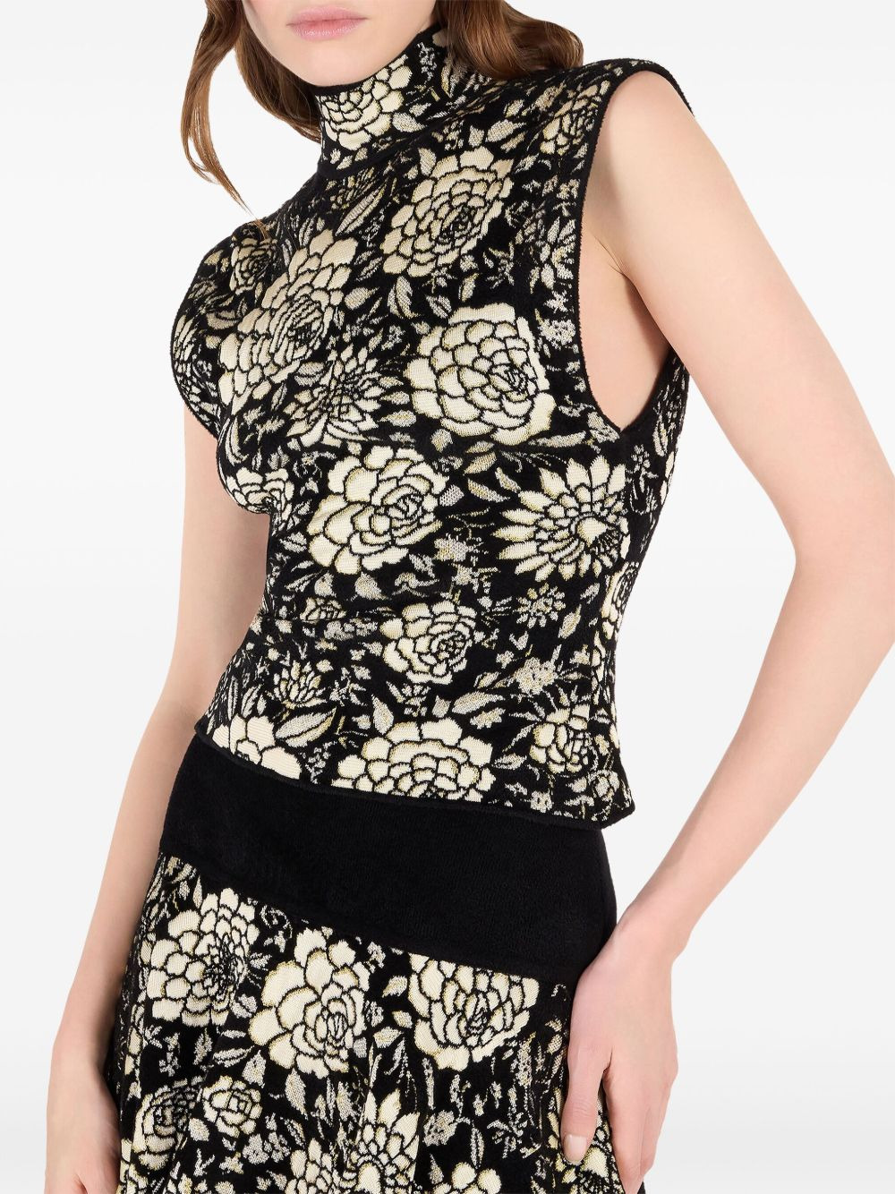 floral-motif high-neck top - 4
