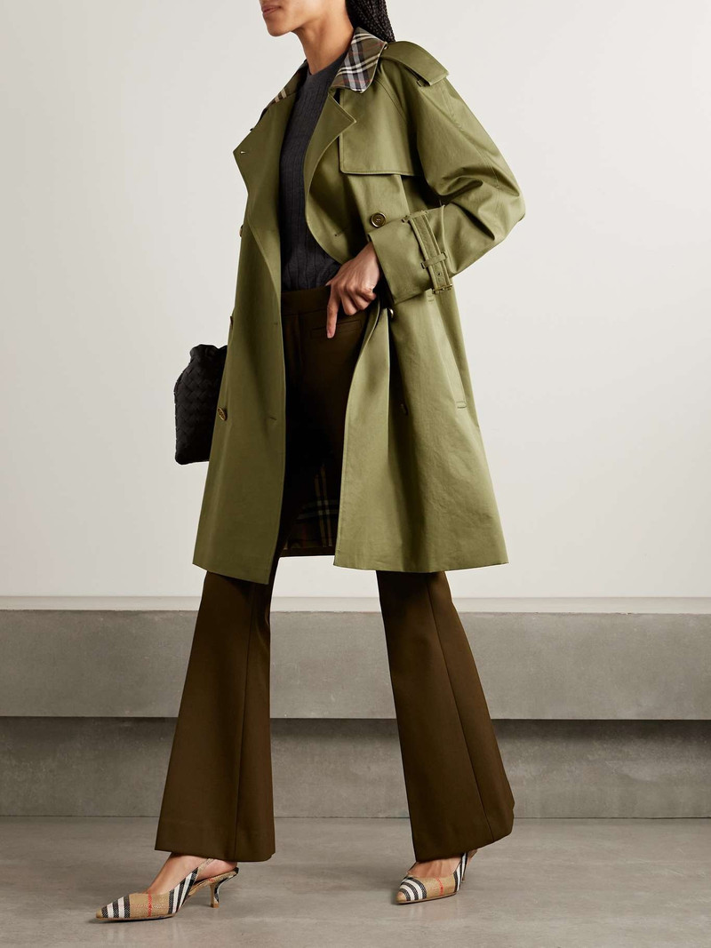 Burberry Belted double-breasted cotton-twill trench coat Green outlook