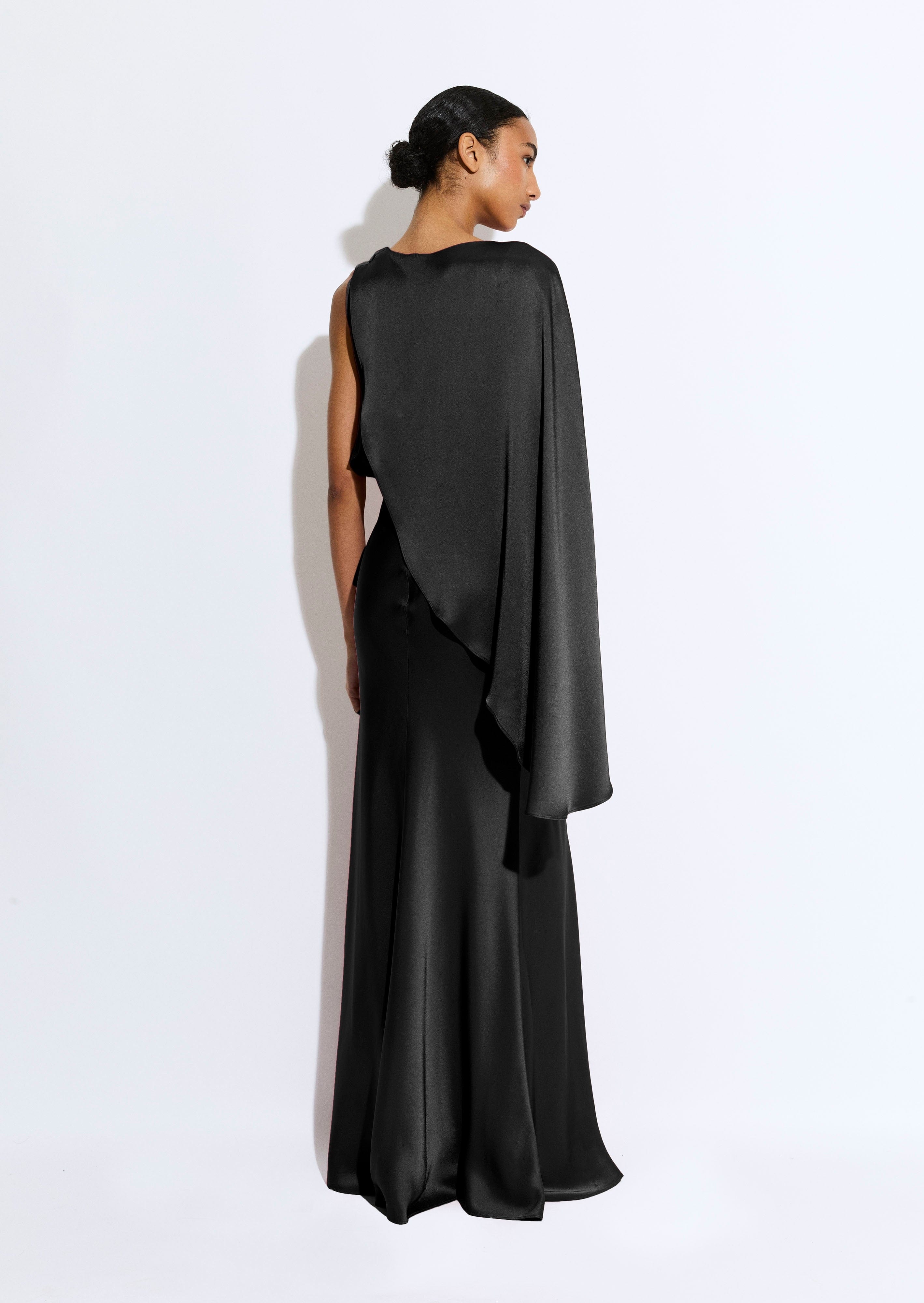 Satin Asymmetric Draped Gown - 3