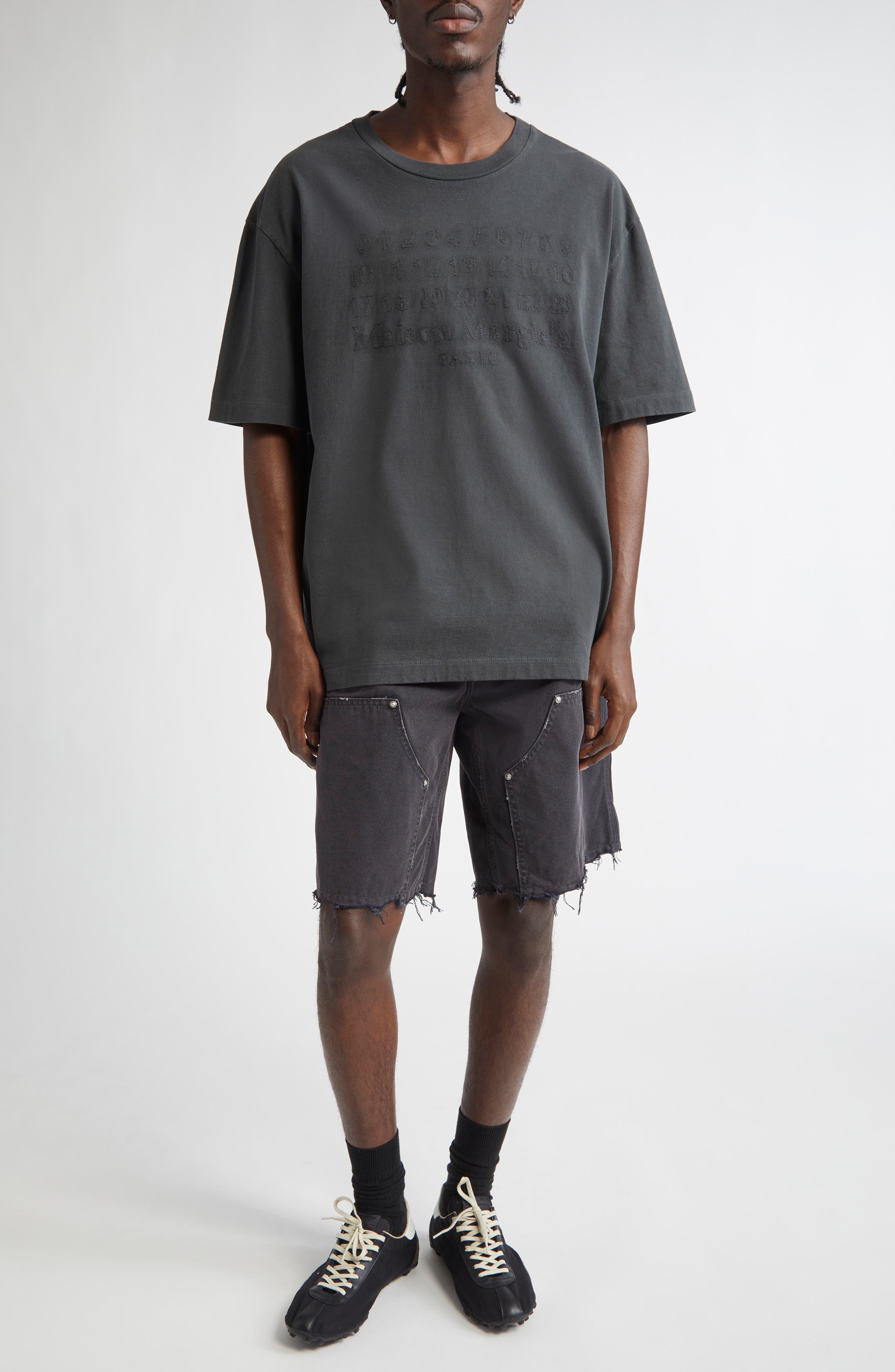 Maison Margiela Embroidered Logo Cotton T-Shirt in Washed Black at Nordstrom - 7