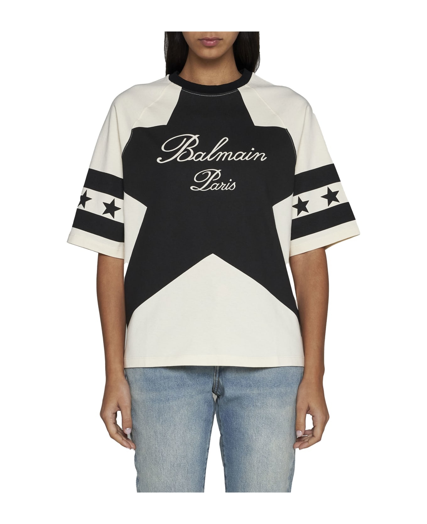 Cropped T-shirt With Star And Logo Prints - 3