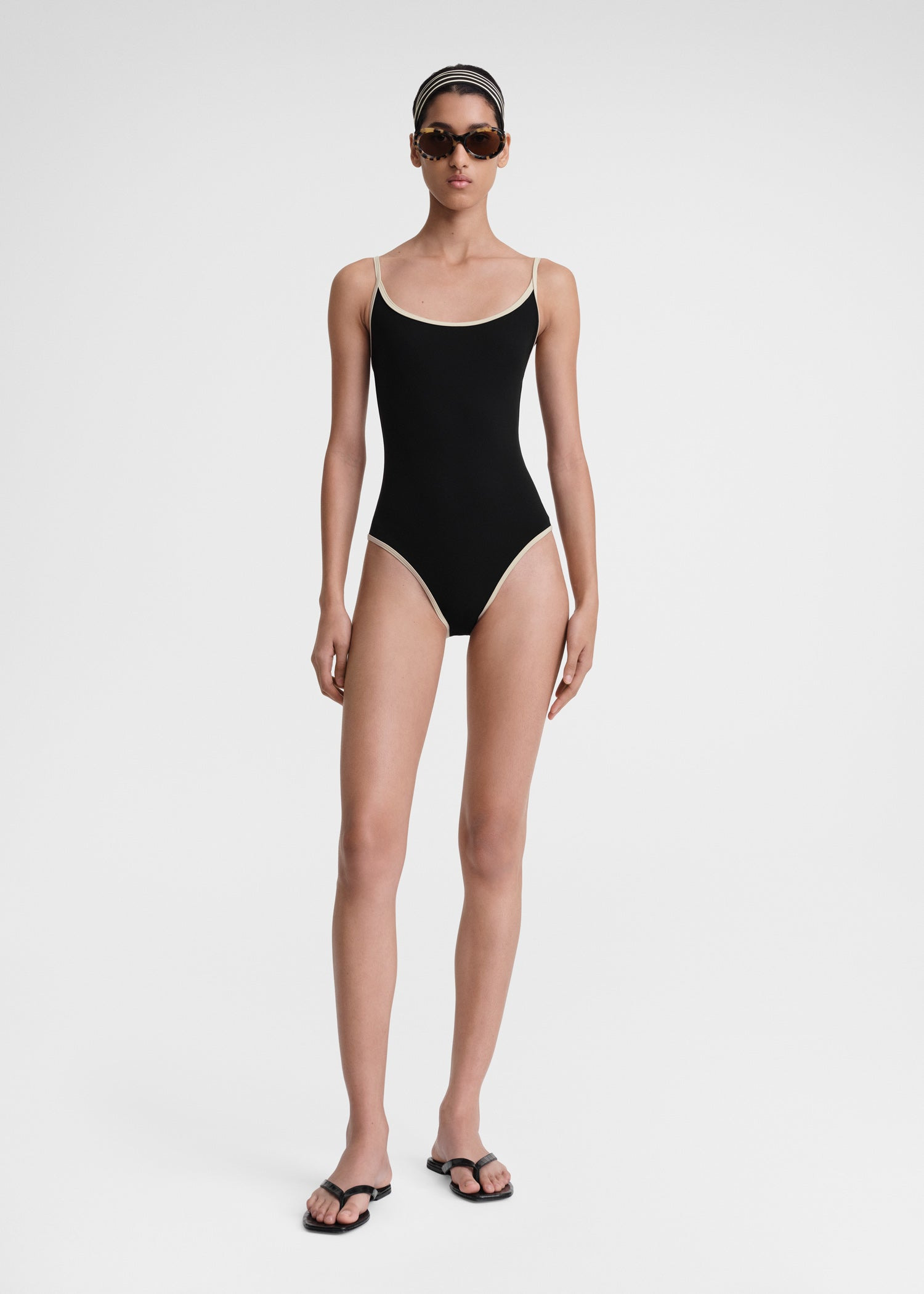 Stripe edge swimsuit black - 2