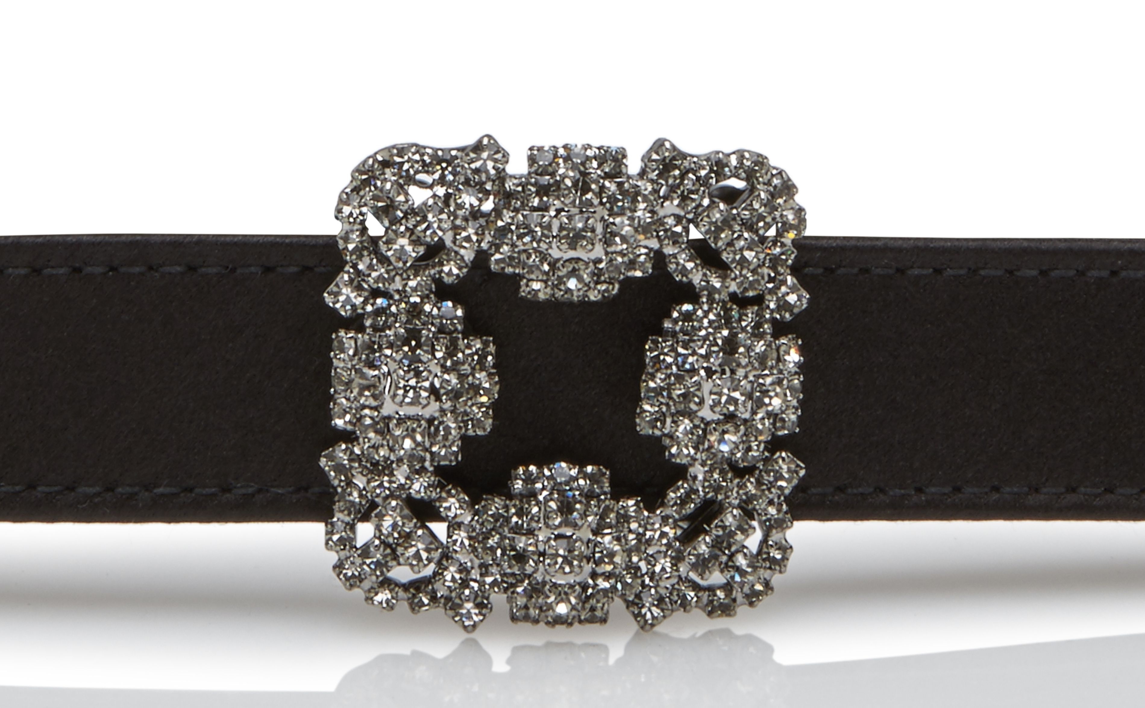 Black Satin Crystal Buckled Belt - 4