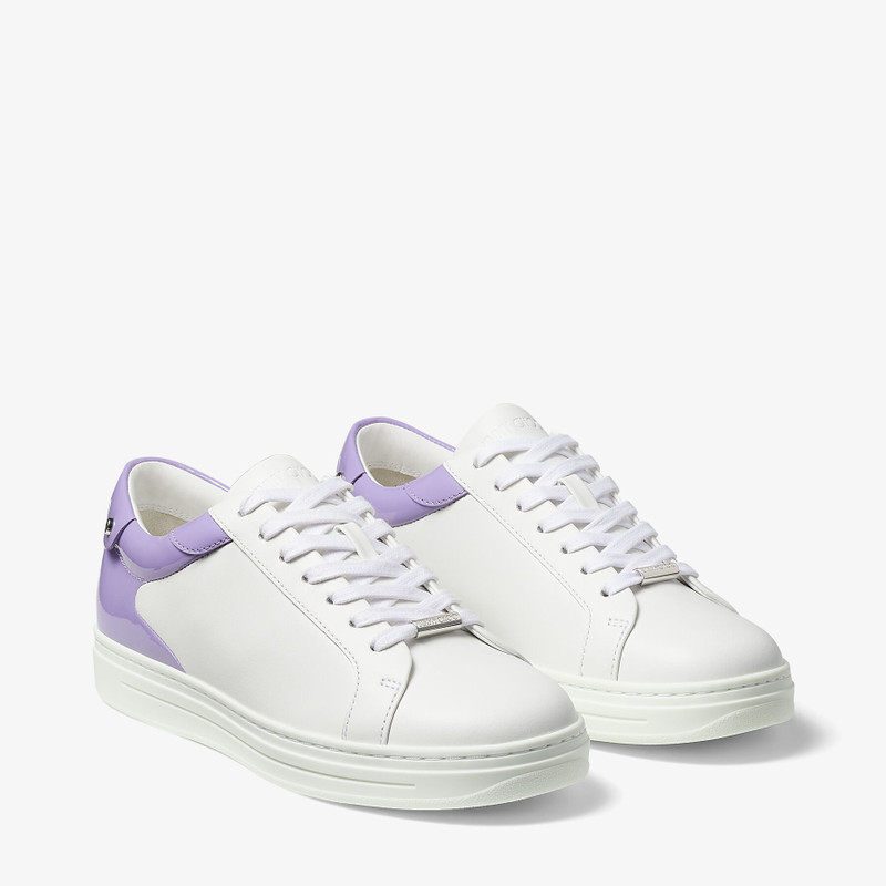 Rome/F White Calf Leather and Wisteria Patent Low Top Trainers 4