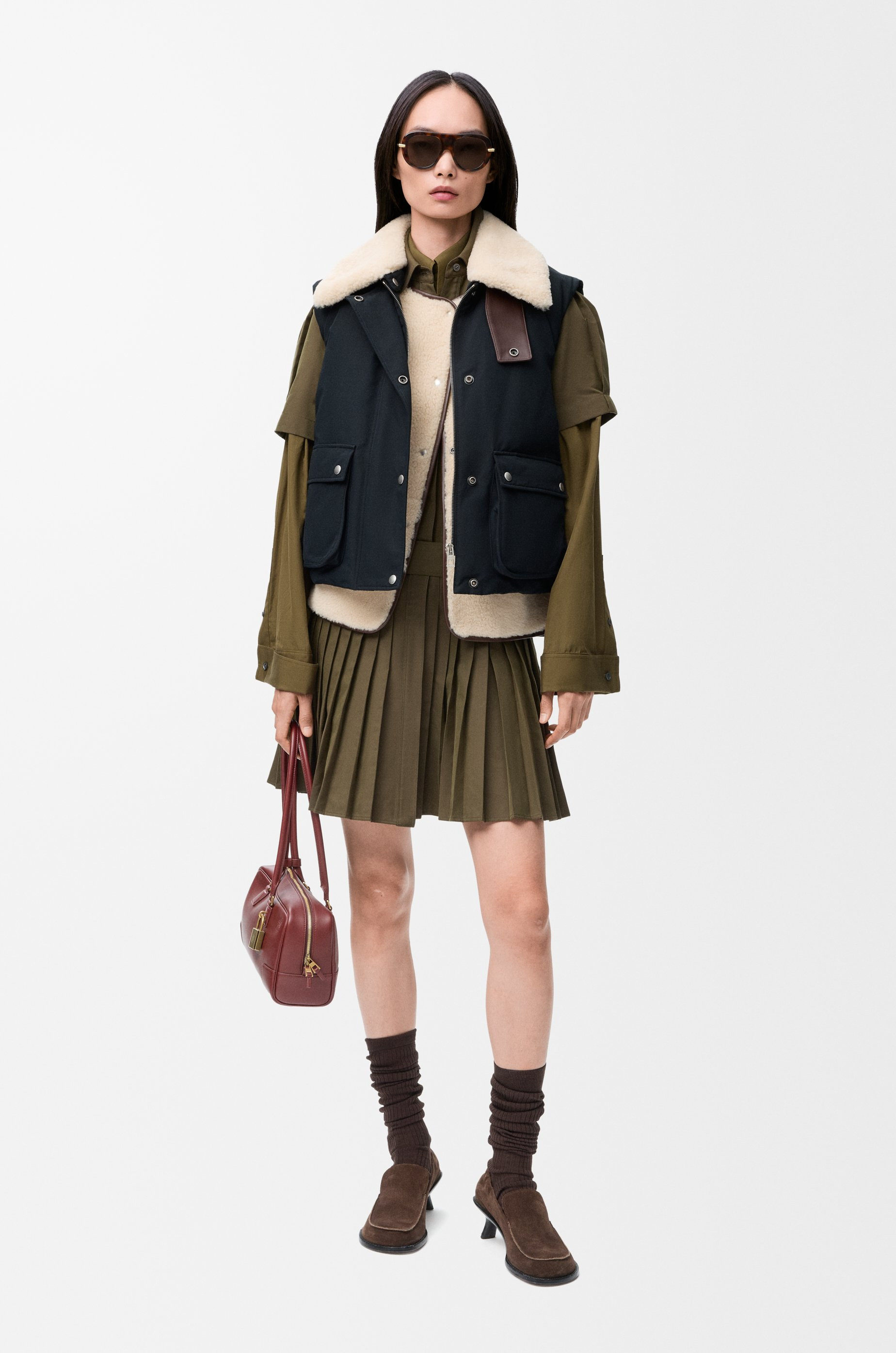 Puffer vest in shearling and cotton blend - 2