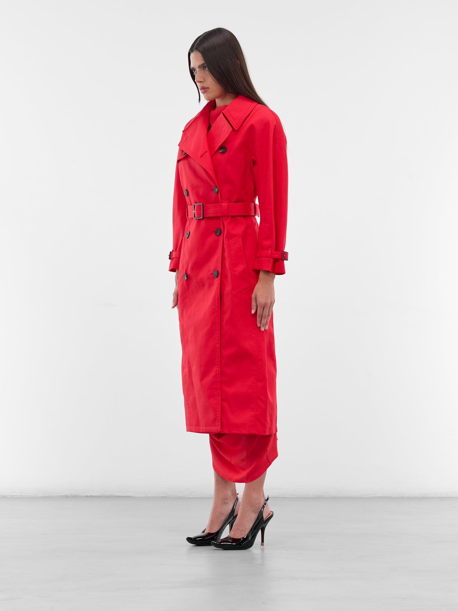 Red Slim Gabardine Trench Coat - 2