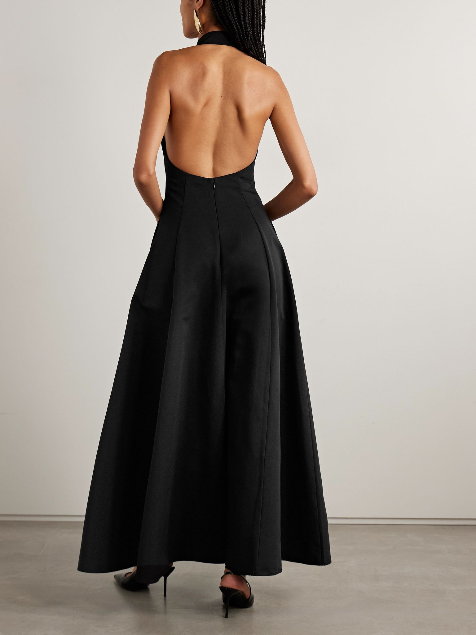 Stella cotton-blend faille halterneck maxi dress Black - 3