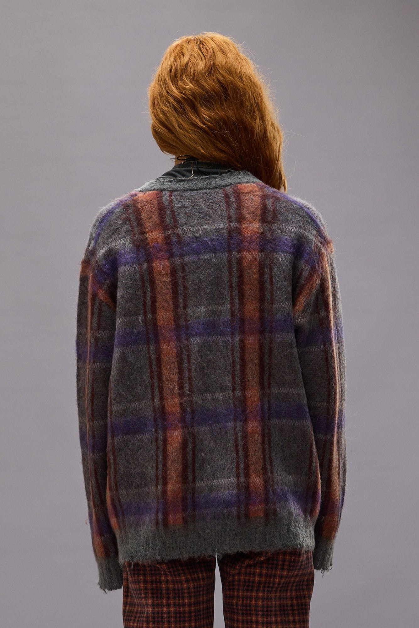 MOHAIR BOYFRIEND CARDIGAN - BROWN//ORANGE/PURPLE MOHAIR PLAID - R13 - 8