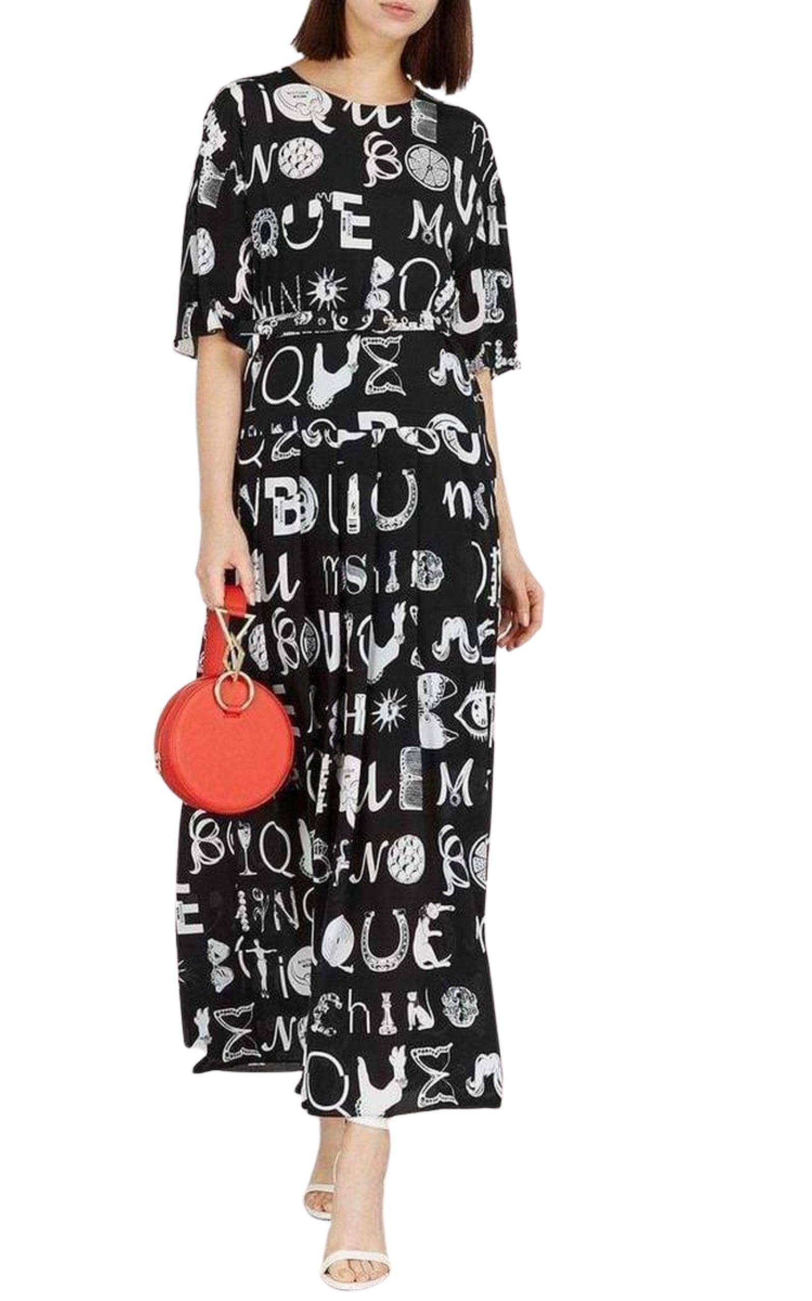 Black Typography-Print Silk Blend Maxi Dress - 2