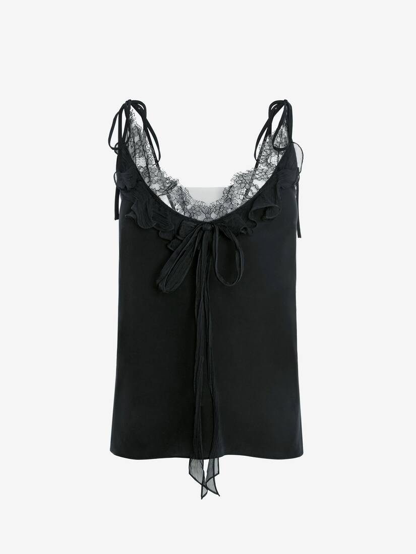 Ruffle Detail Camisole in Black - 1