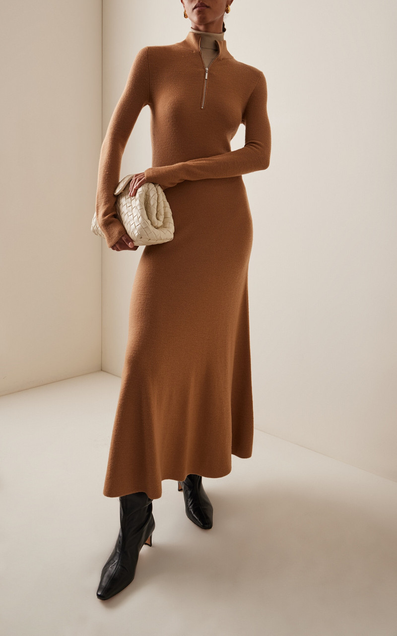 ROSETTA GETTY Zipped Merino Wool Midi Dress brown outlook