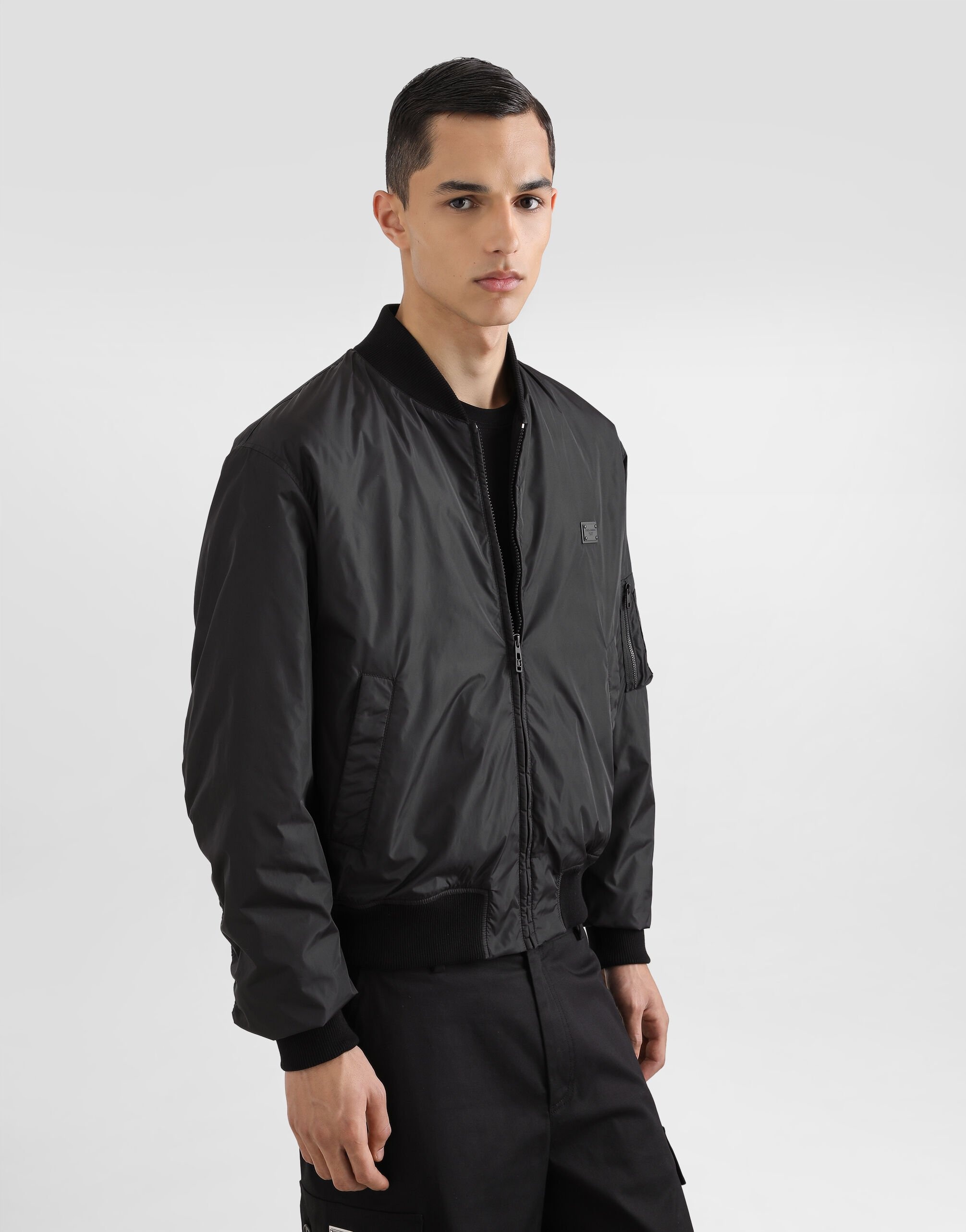 Padded technical fabric bomber jacket with tag - 4