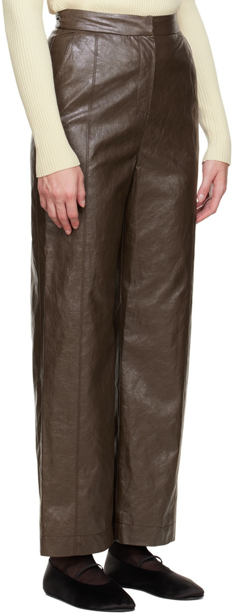 LVIR Brown Grained Faux-Leather Pants outlook