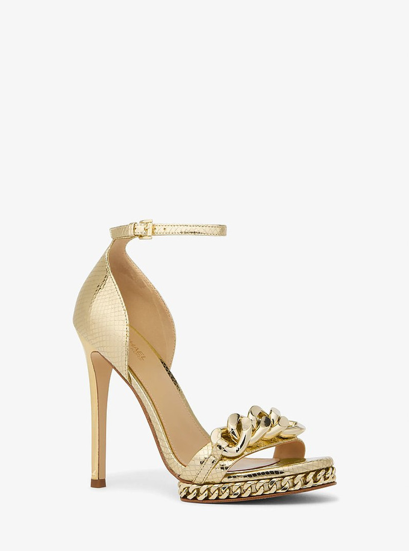 Jordyn Embellished Metallic Snake Embossed Leather Platform Sandal 1
