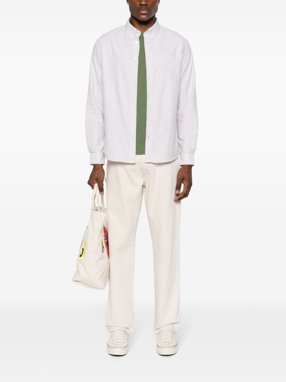 embroidered-logo striped shirt - 2