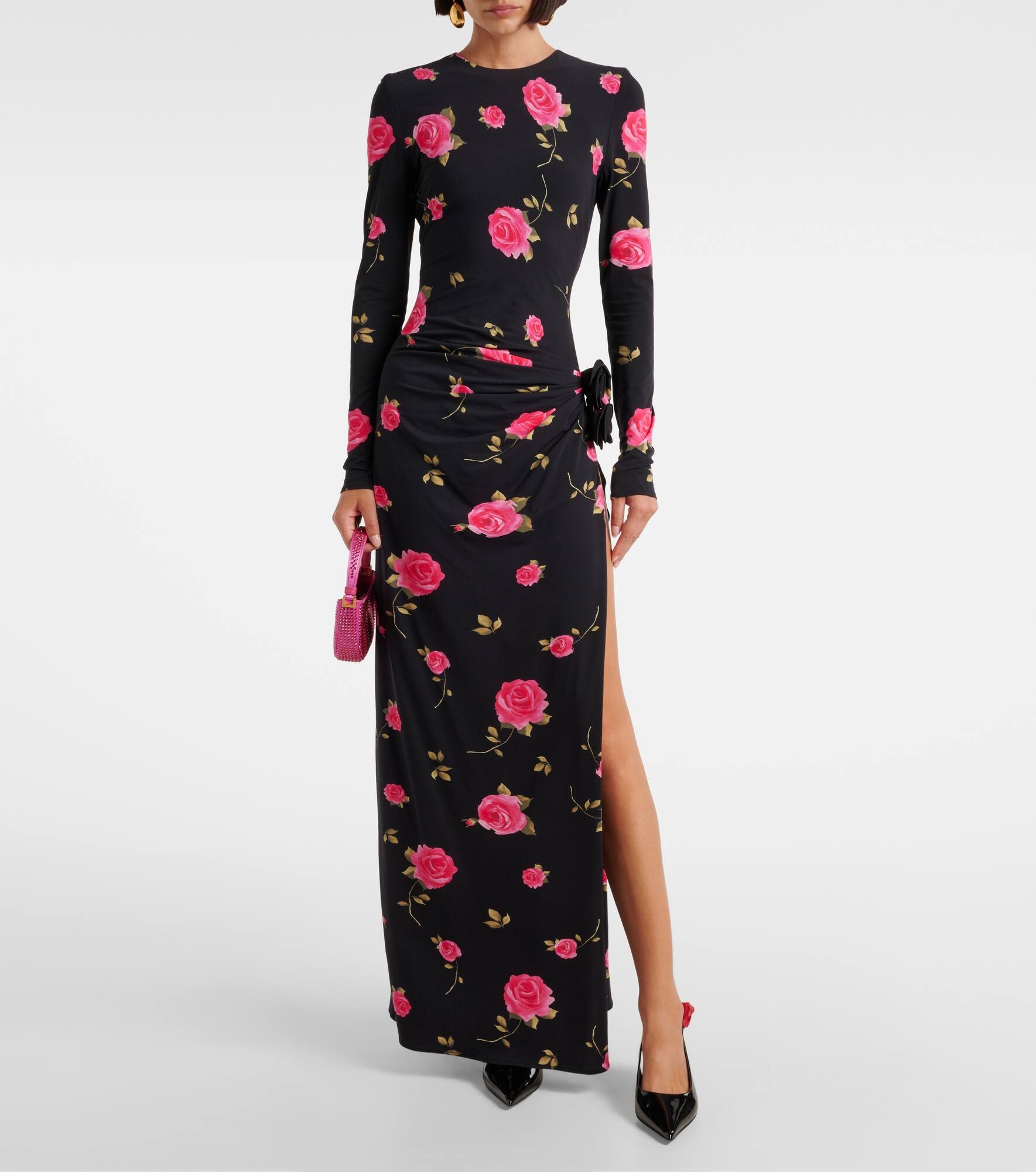 Floral-appliqué leather slingback pumps - 3