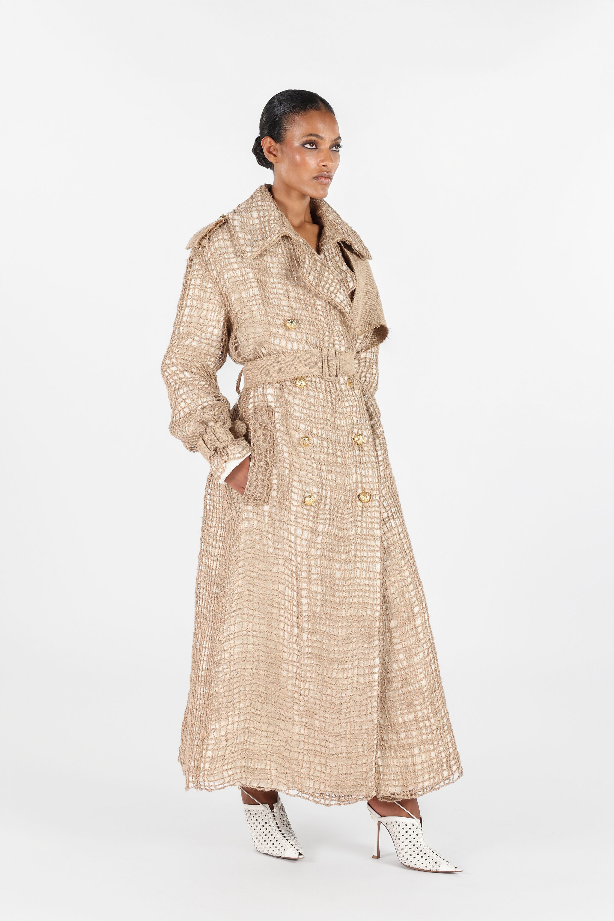 Grid Trench Coat with belt - 3