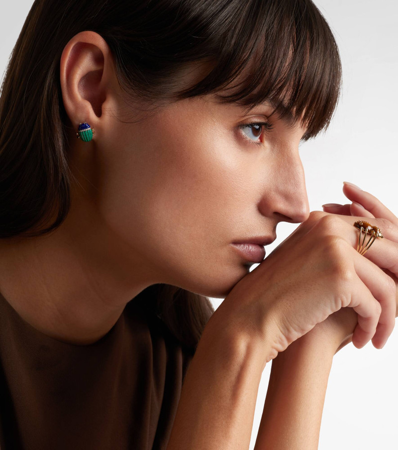 Yvonne Léon Scarabée 9kt gold earrings with gemstones outlook