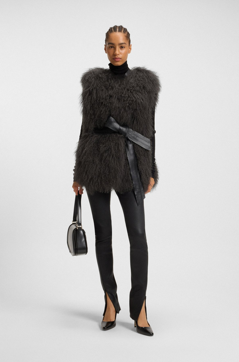 BOSS MONGOLIAN-SHEARLING GILET WITH DETACHABLE LEATHER BELT outlook