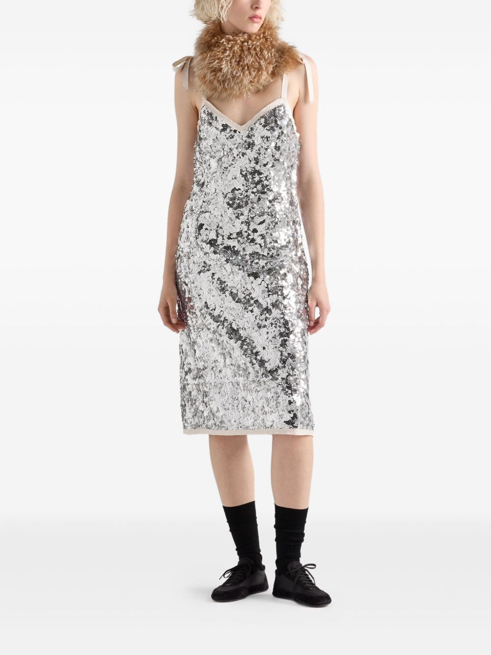 ribbon-strap sequinned dress - 2