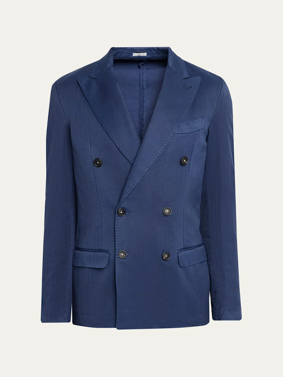 Men's Wool Micro-Chevron Double-Breasted Blazer - 1