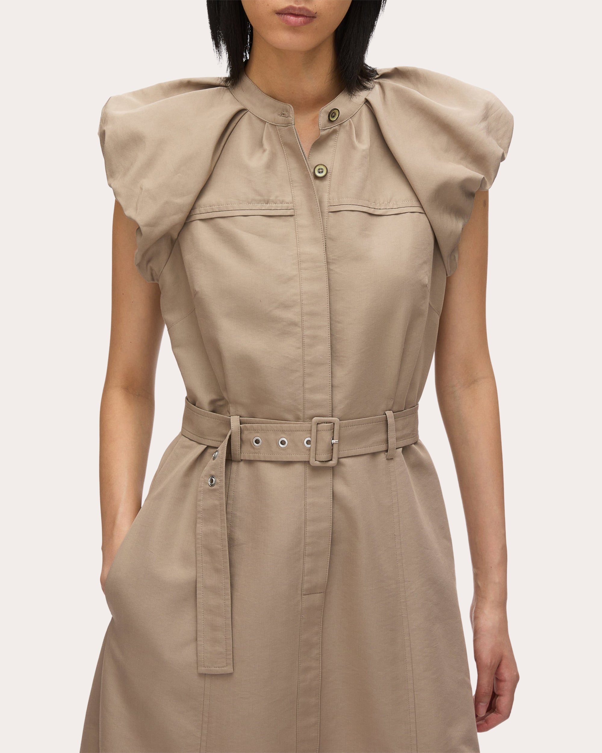 Poplin Puffed Cloud-Sleeve Shirt Dress - 4