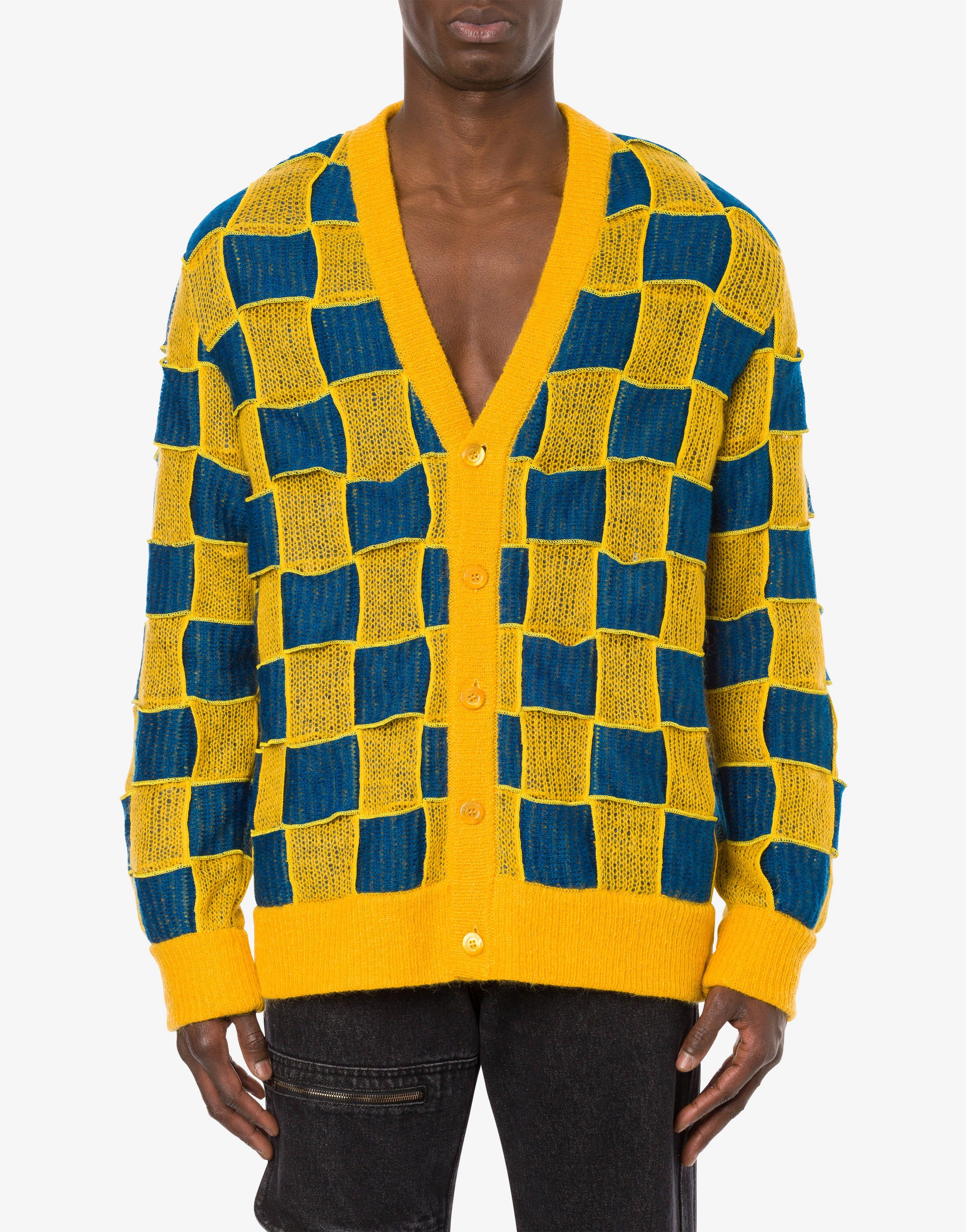 MIXED PATCHWORK &AMP; CHECKS MOHAIR CARDIGAN - 2