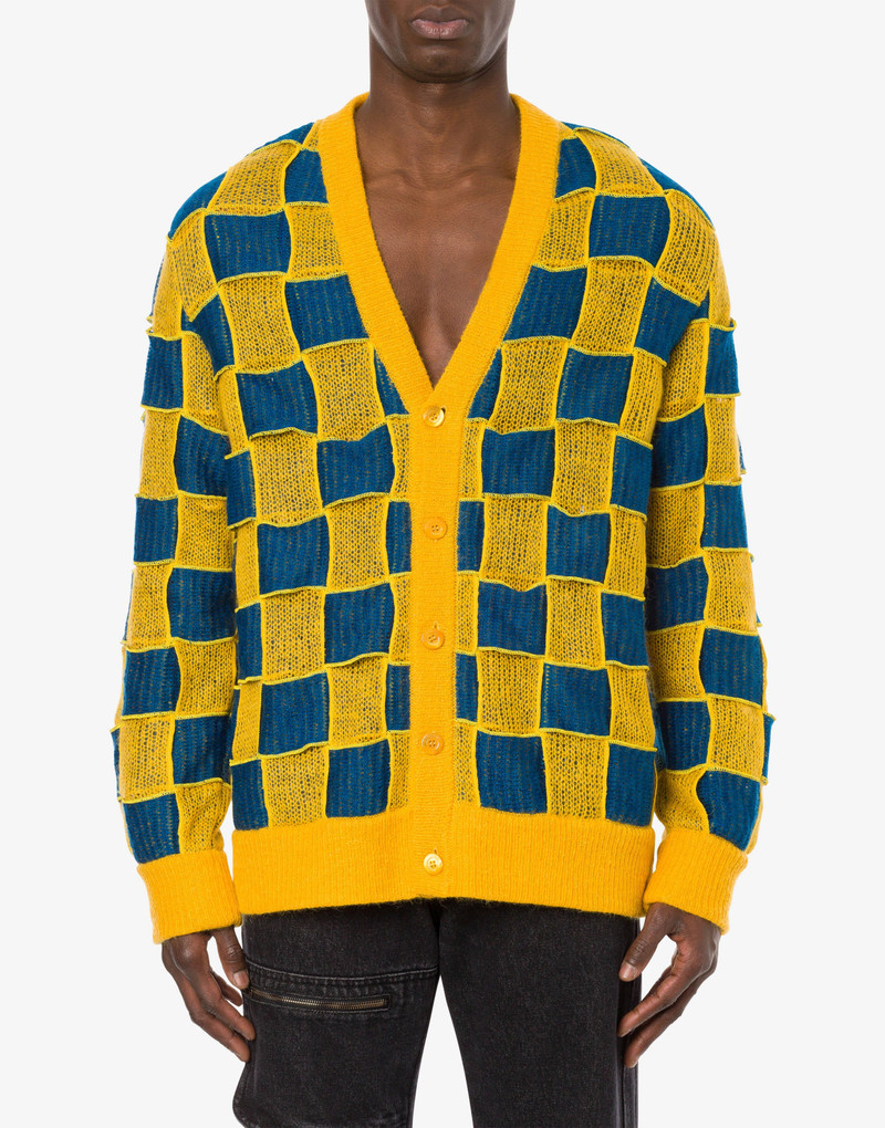 Moschino MIXED PATCHWORK &AMP; CHECKS MOHAIR CARDIGAN outlook