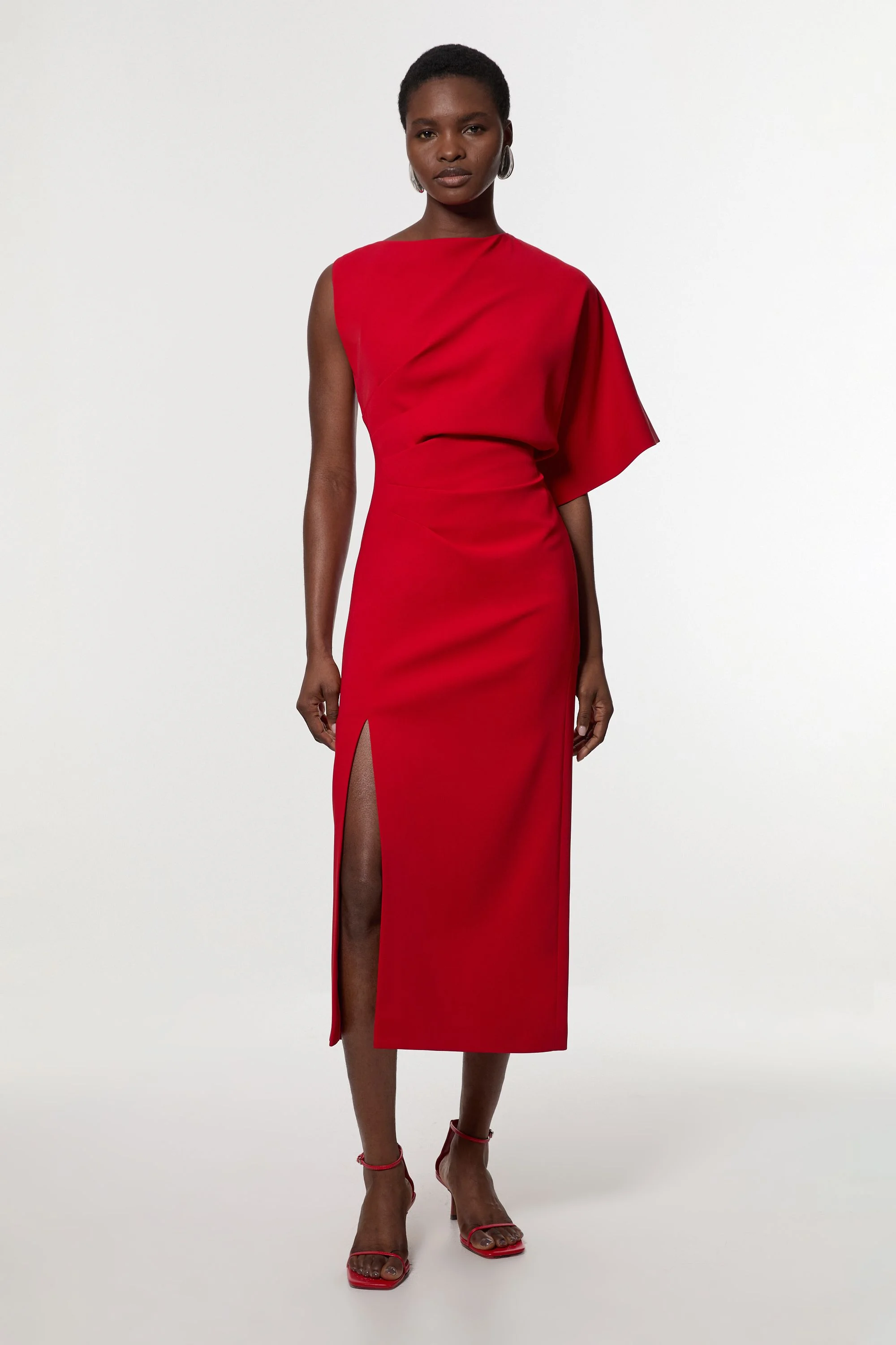 Soft Tailored Asymmetric Sleeve Midi Dress - 1