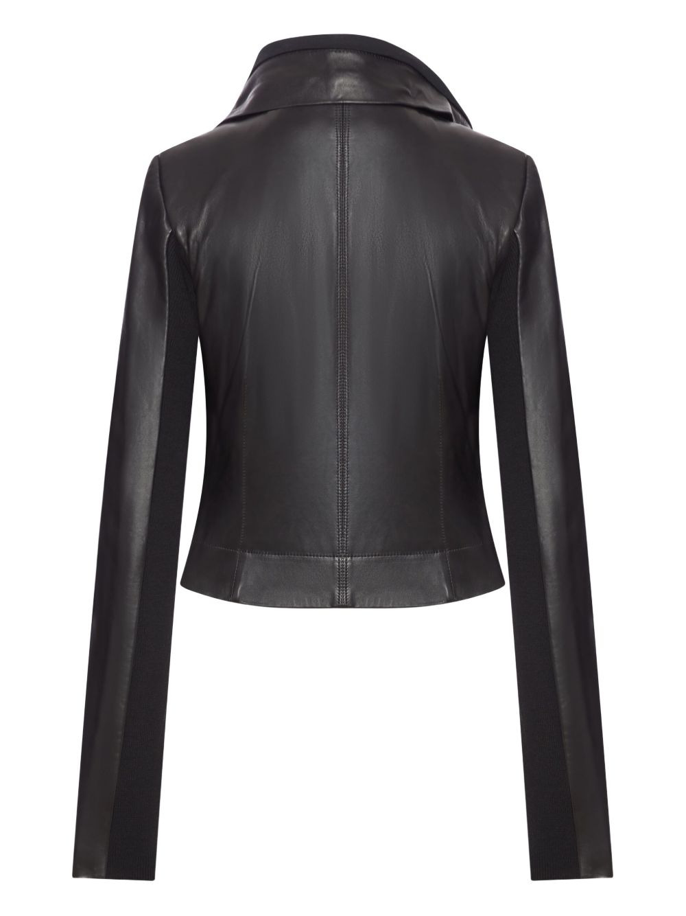 asymmetrical-collar leather jacket - 2