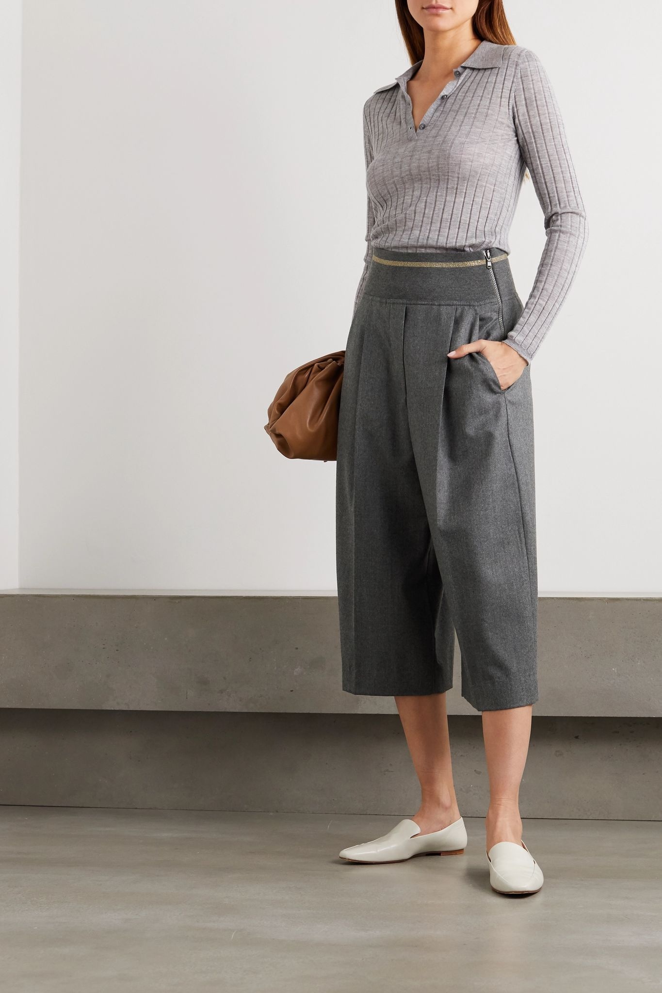 Pleated wool-flannel culottes - 2