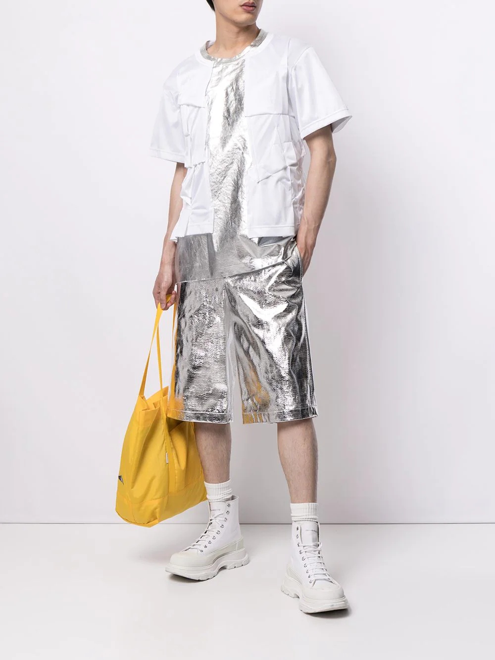 metallic-panel T-shirt - 2