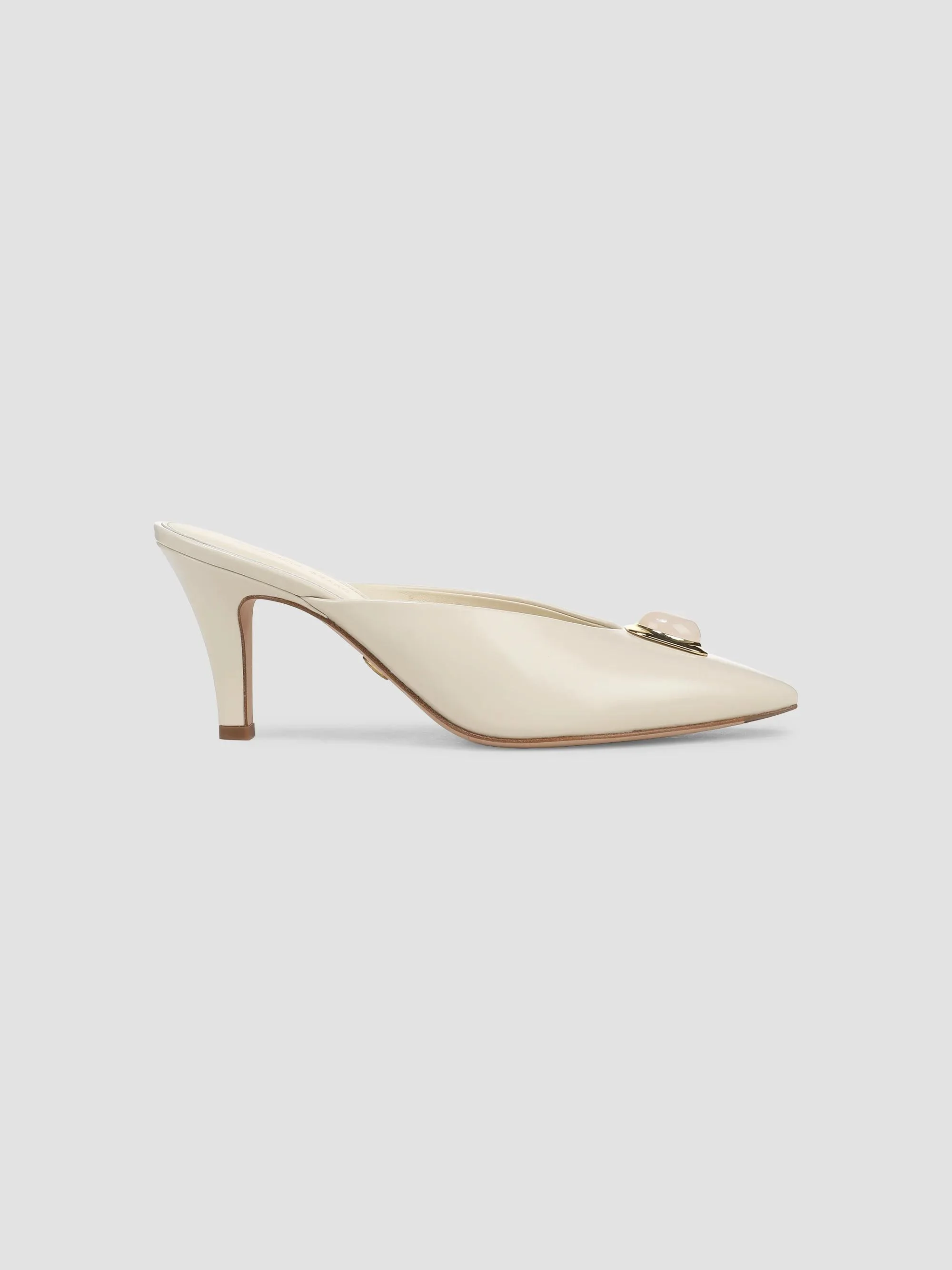 Women's Rochelle Cabochon 75MM Leather Mules - Limestone - 1