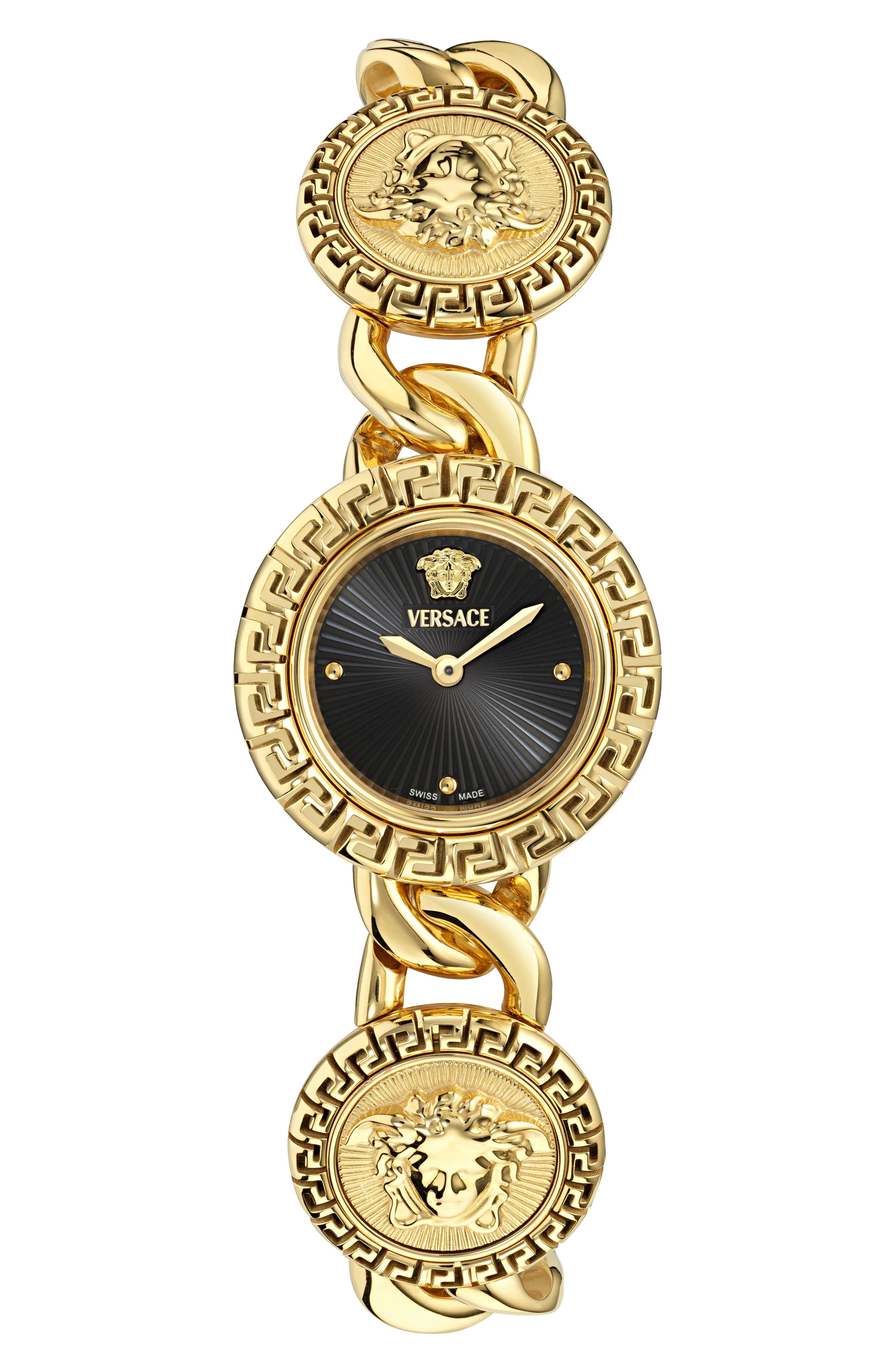 Versace La Greca Stud Icon Two-Tone Bracelet Watch, 28mm in Yellow Gold at Nordstrom - 1