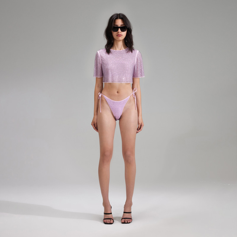 Lilac Rhinestone Mesh Crop Top 1