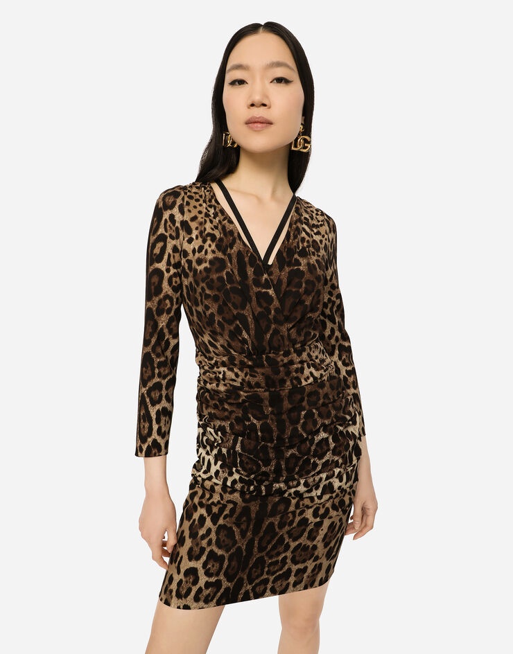 Short charmeuse dress with leopard print and tie - 3
