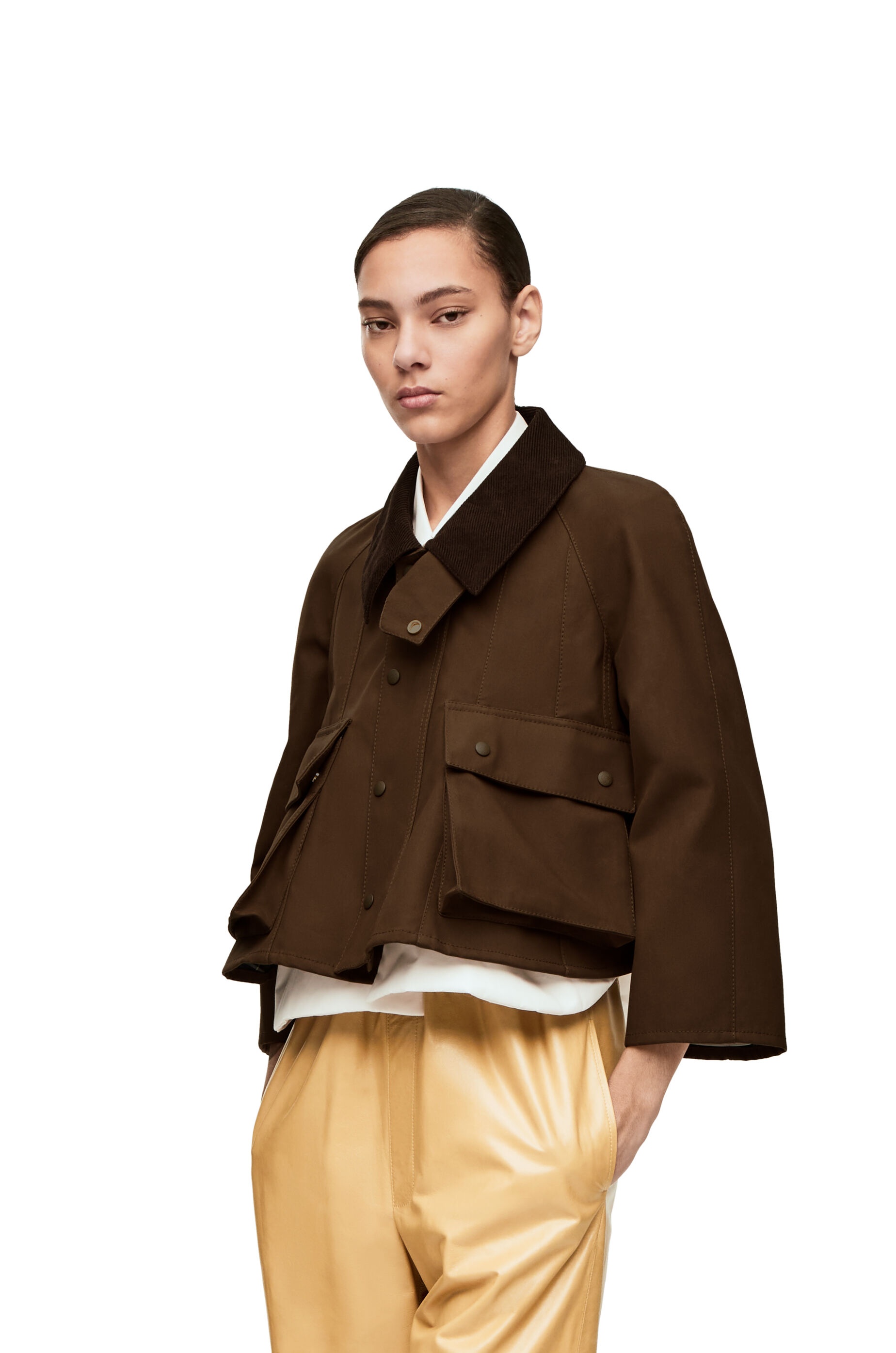 Short trapeze parka in waxed cotton - 3