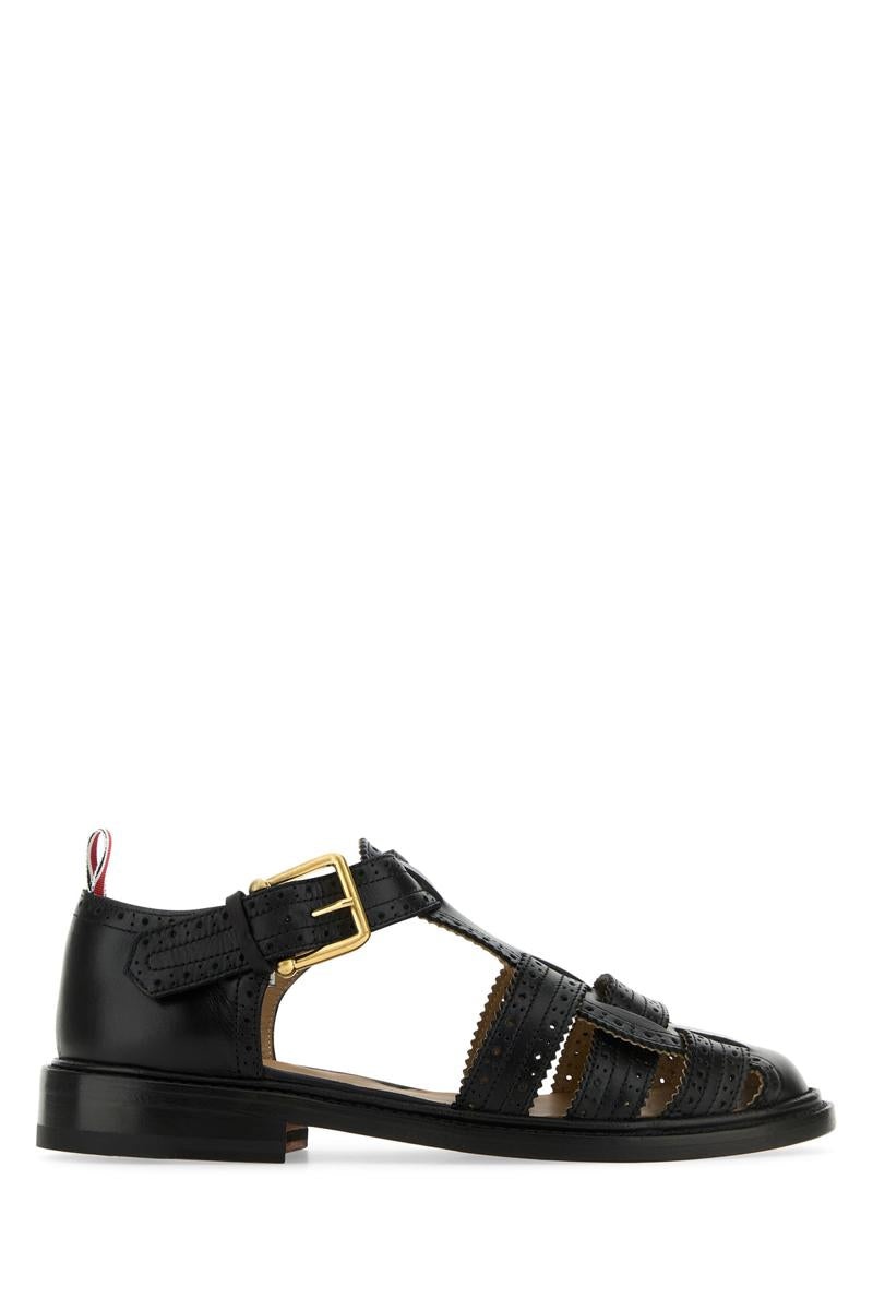 Thom Browne｜SANDALS (MFL097A 05584 001) Criss Cross Loafer Sandal W/ Rwb Enamel Plaque In Vitello