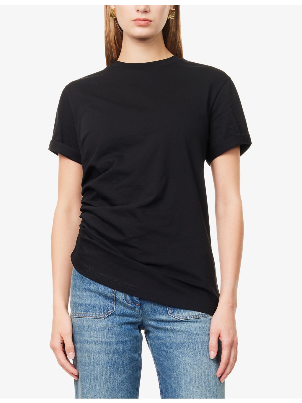 Gathered Round-Neck Cotton T-Shirt - 3