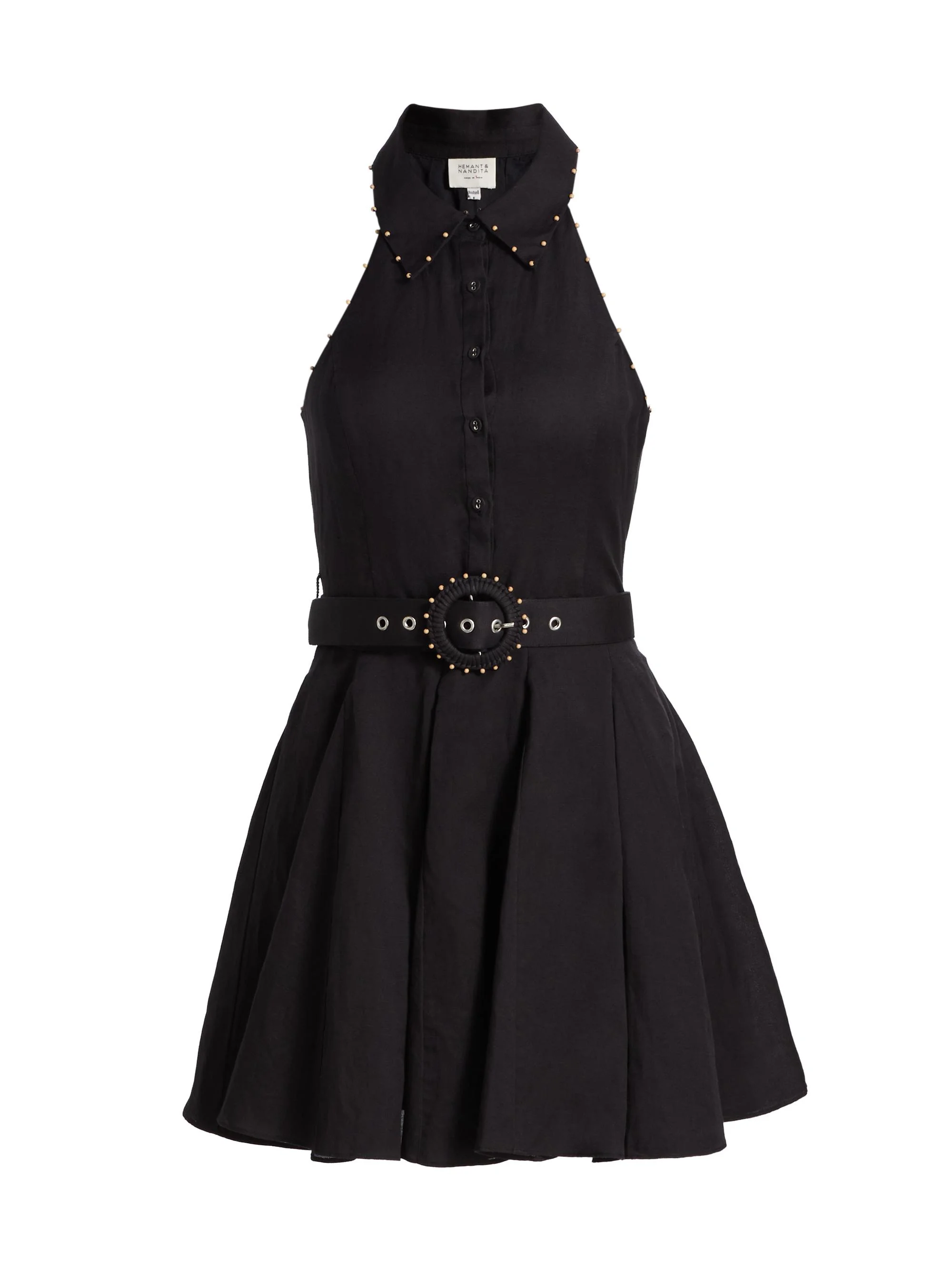 Women's Kavi Embroidered Linen-Cotton Belted Minidress - Black - 1