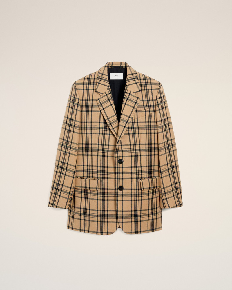 BROWN WOOL CHECKED LOOSE JACKET 1