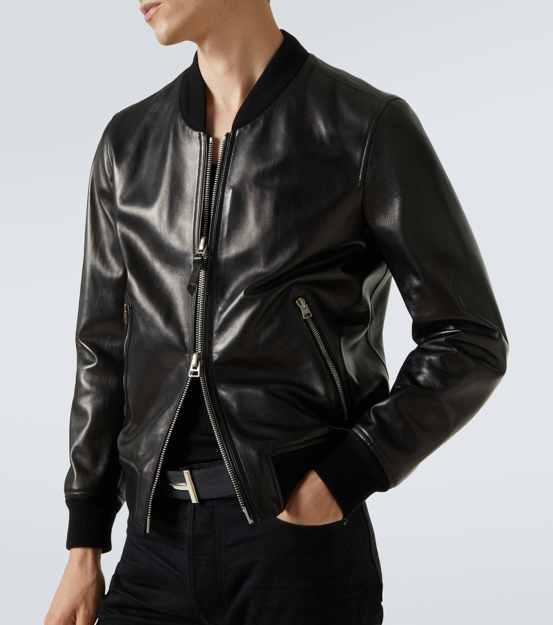 Leather bomber jacket - 5