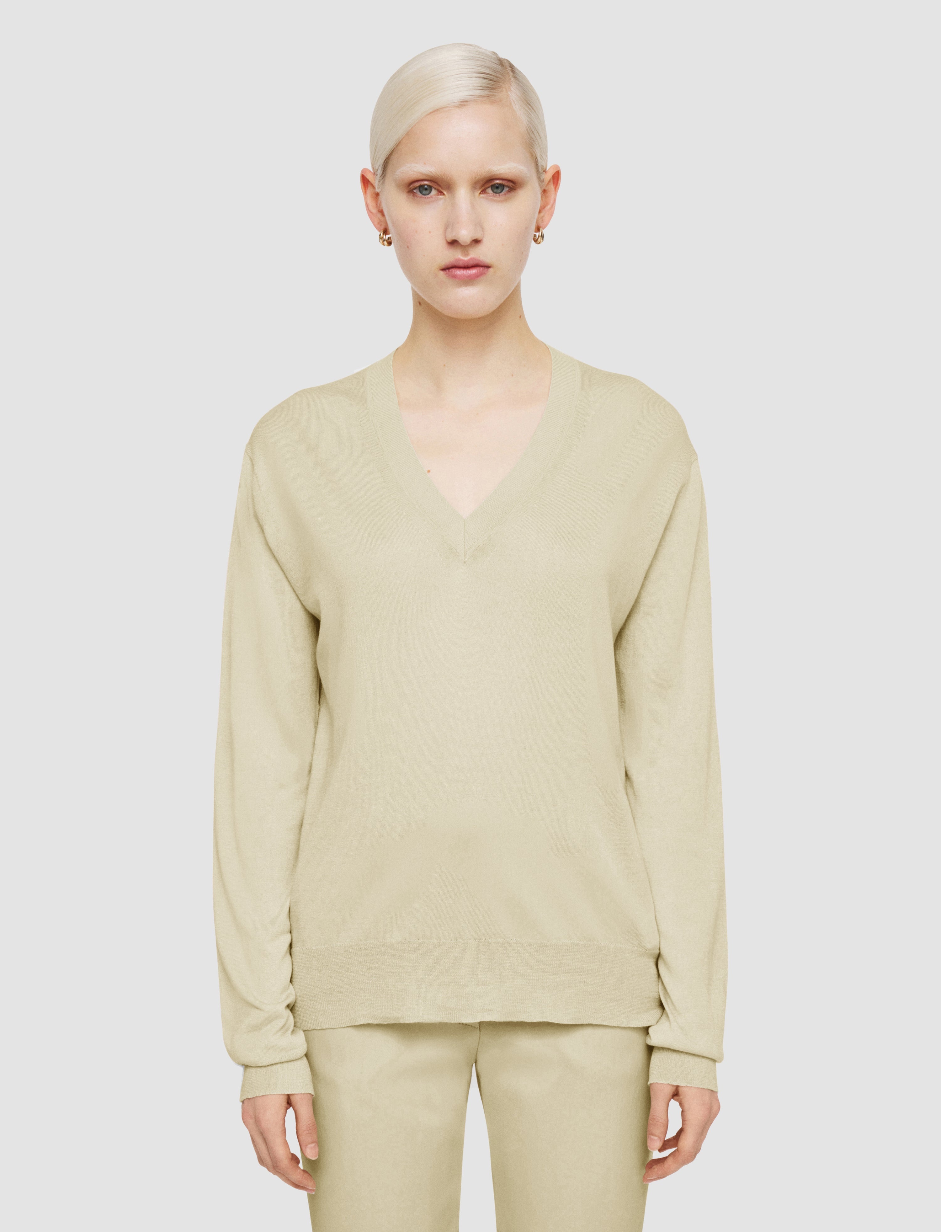 Superfine Cotton Silk V Neck Jumper - 3