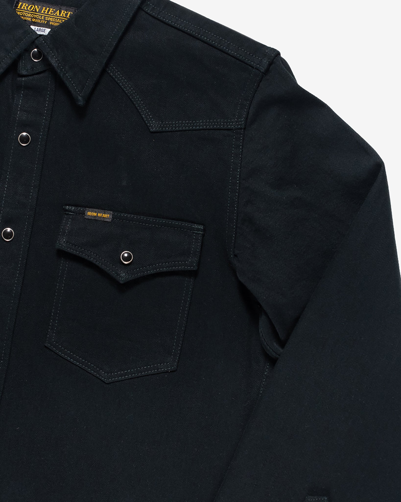 IHSH-218-BLK 12oz Selvedge Denim Western Shirt "The Johnny Cash III" - Superblack - 12