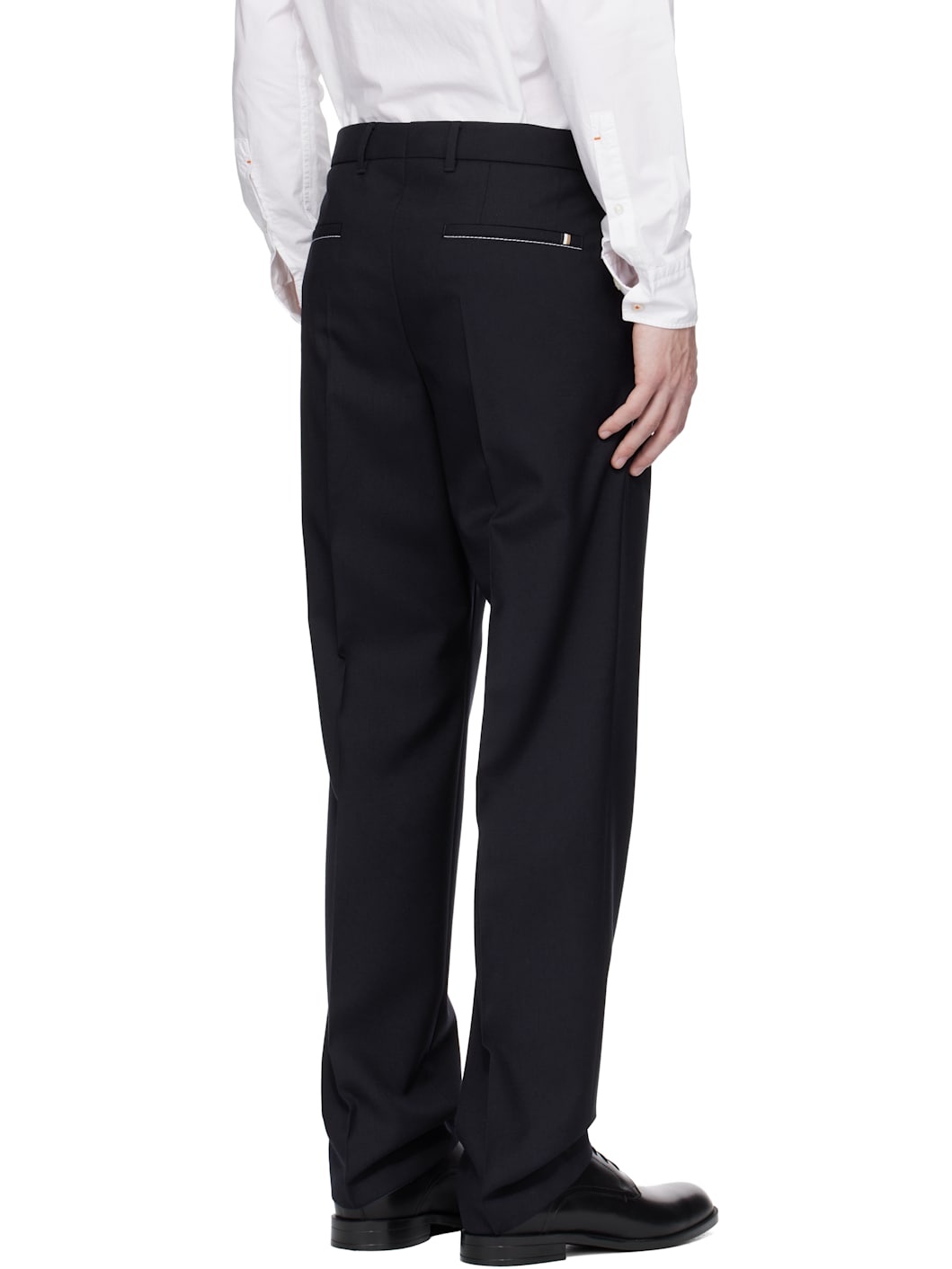Navy Relaxed-Fit Melange Virgin Wool Trousers - 3