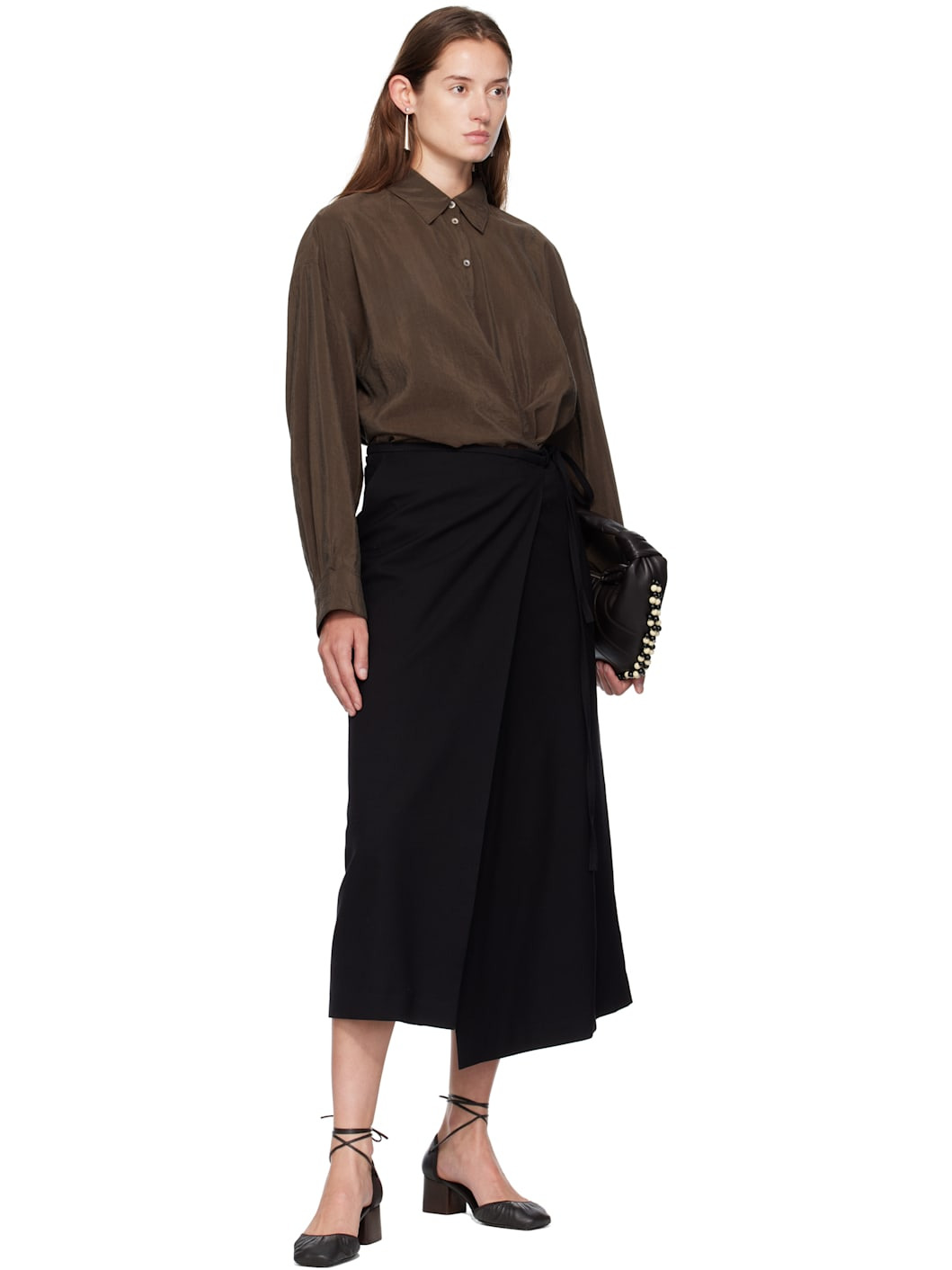 Brown Straight Collar Twisted Shirt - 5
