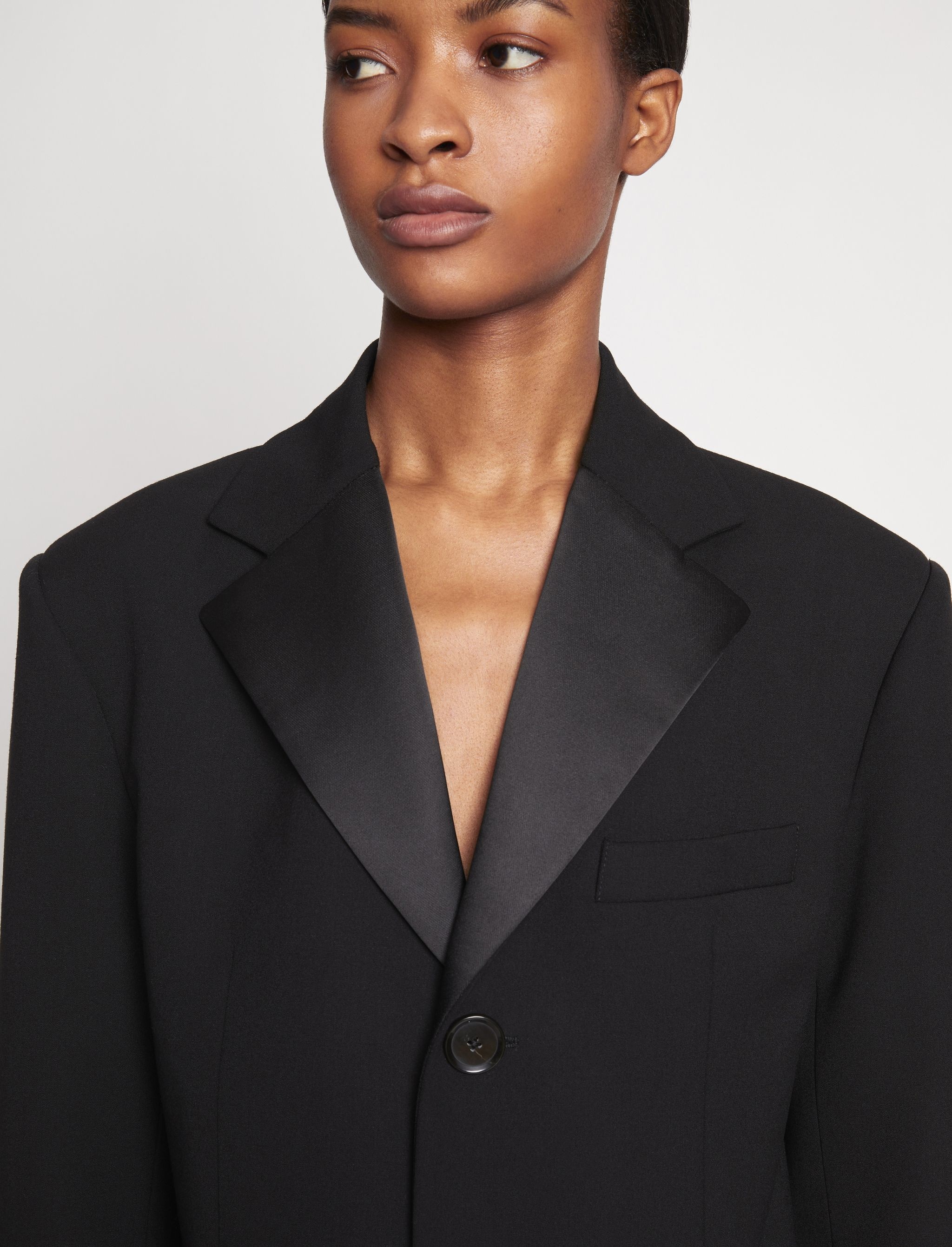 Satin Lapel Lightweight Wool Coat - 5