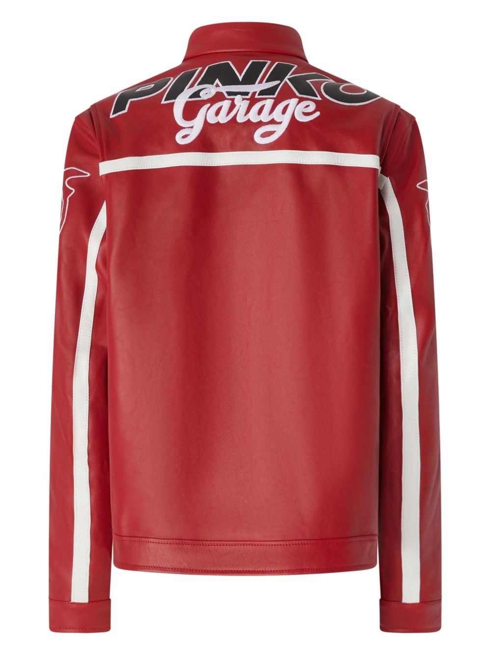 logo patch leather jacket - 2