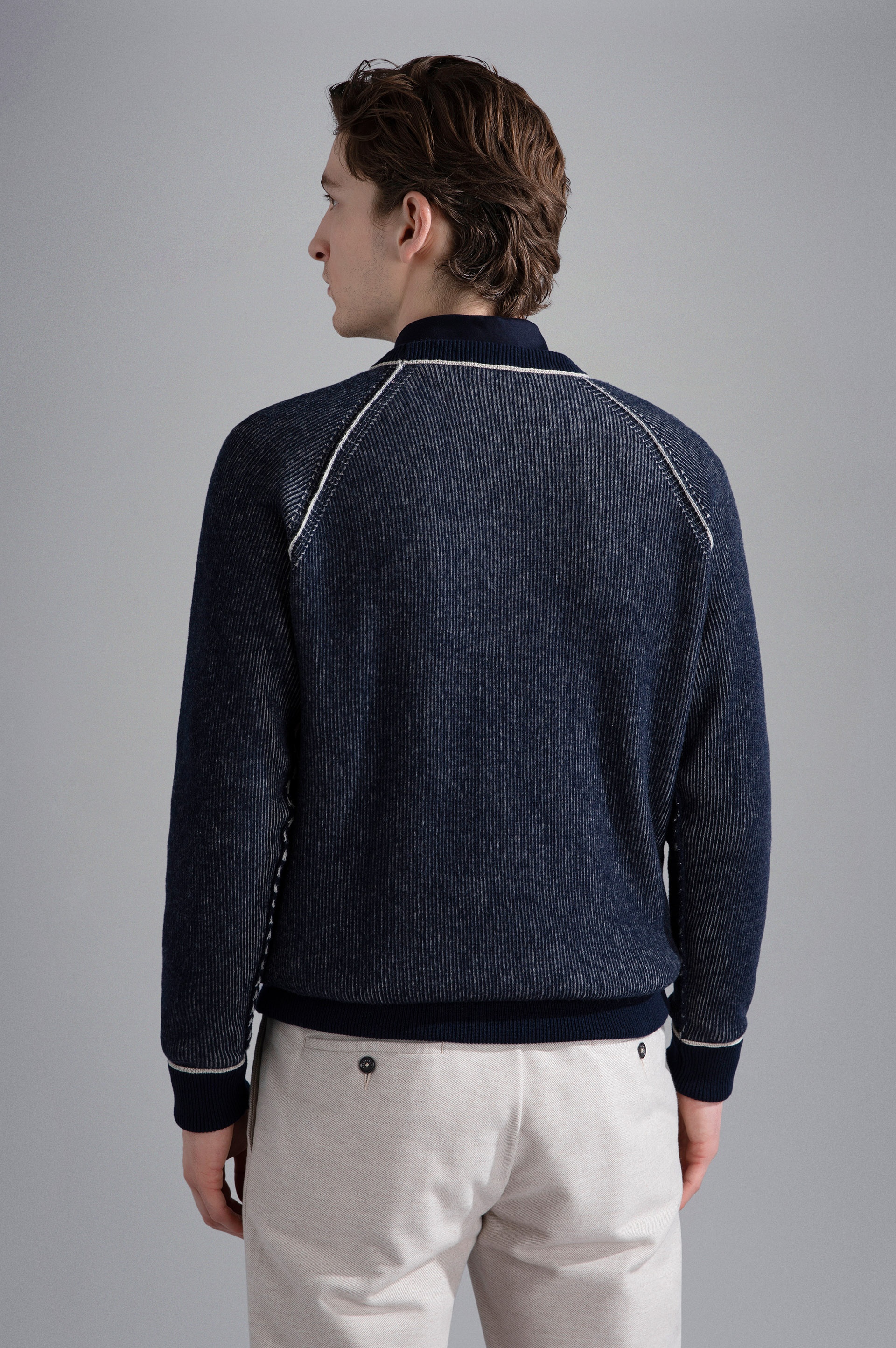 WOOL SWEATER WITH CONTRASTING PIPING - 3